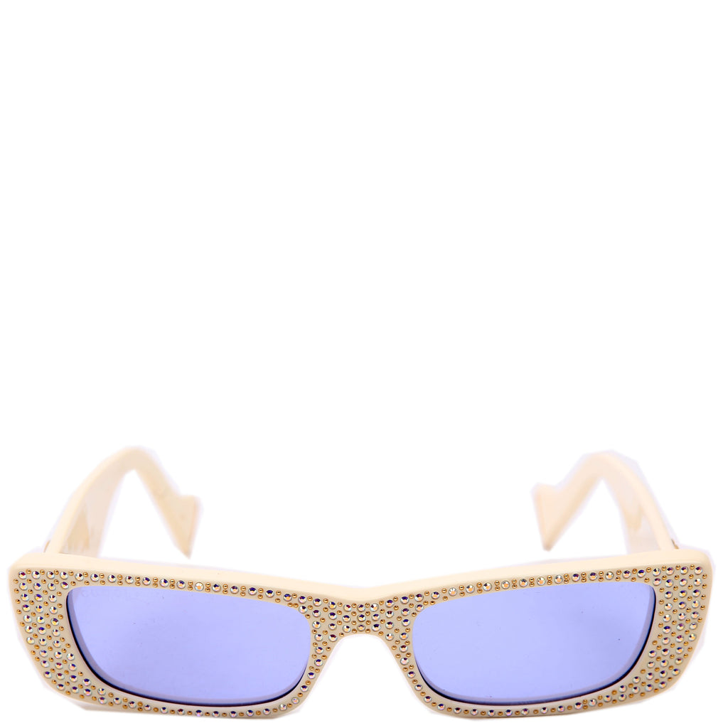 GG0516S Rectangular Narrow Crystal Sunglasses Cream