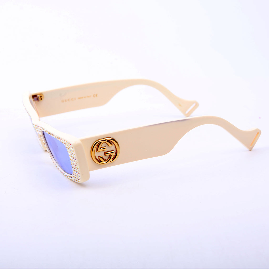 GG0516S Rectangular Narrow Crystal Sunglasses Cream