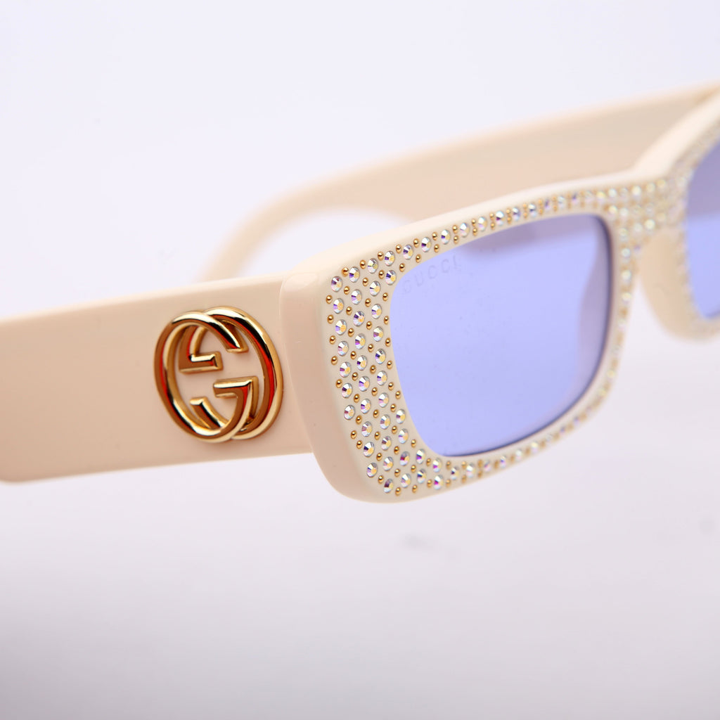 GG0516S Rectangular Narrow Crystal Sunglasses Cream