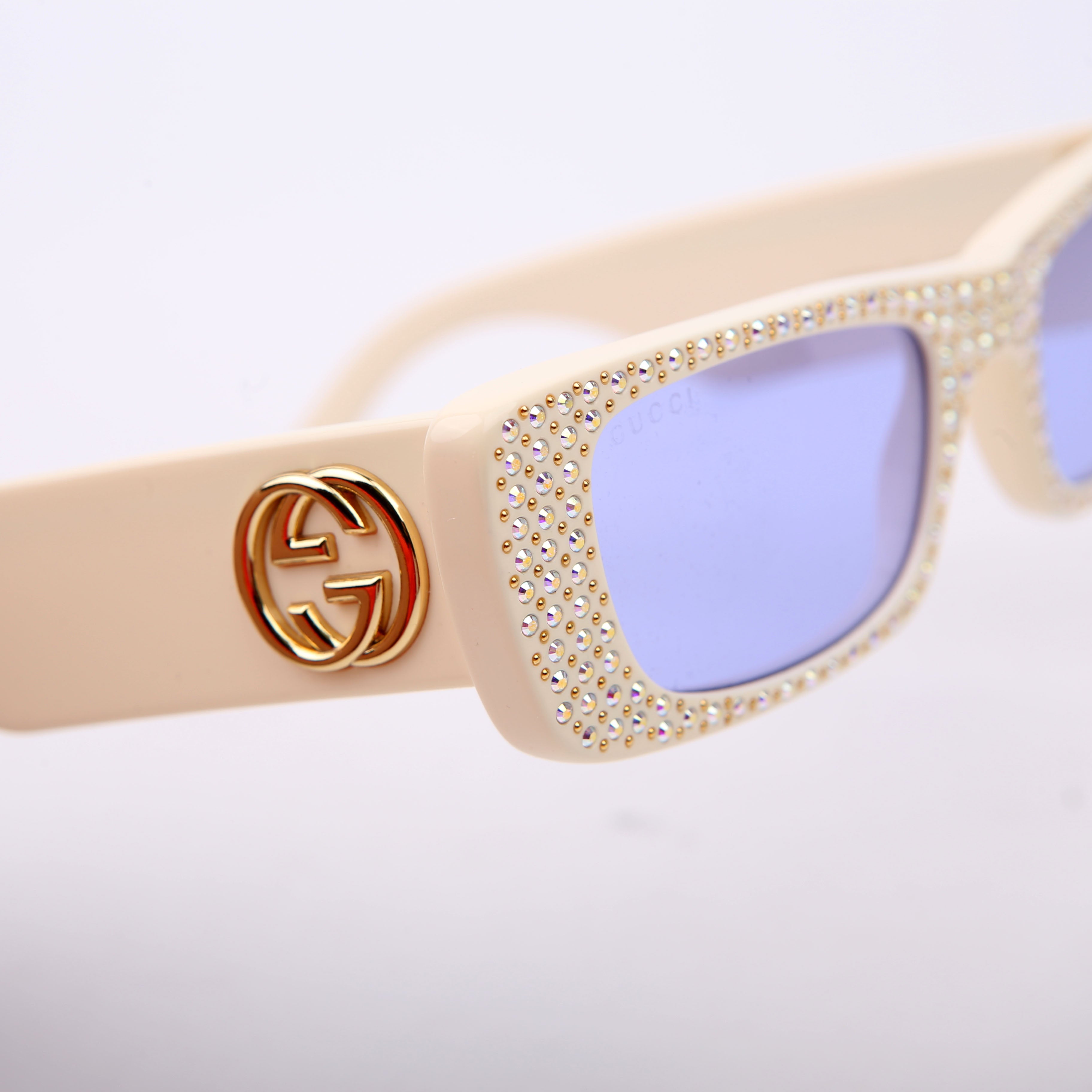 GG0516S Rectangular Narrow Crystal Sunglasses Cream