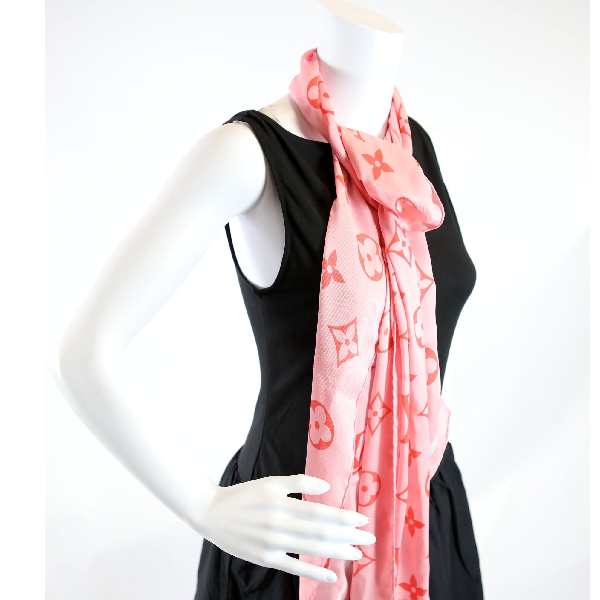 Ideal Rose Monogram Silk 245CM X 30CM Scarf Pink