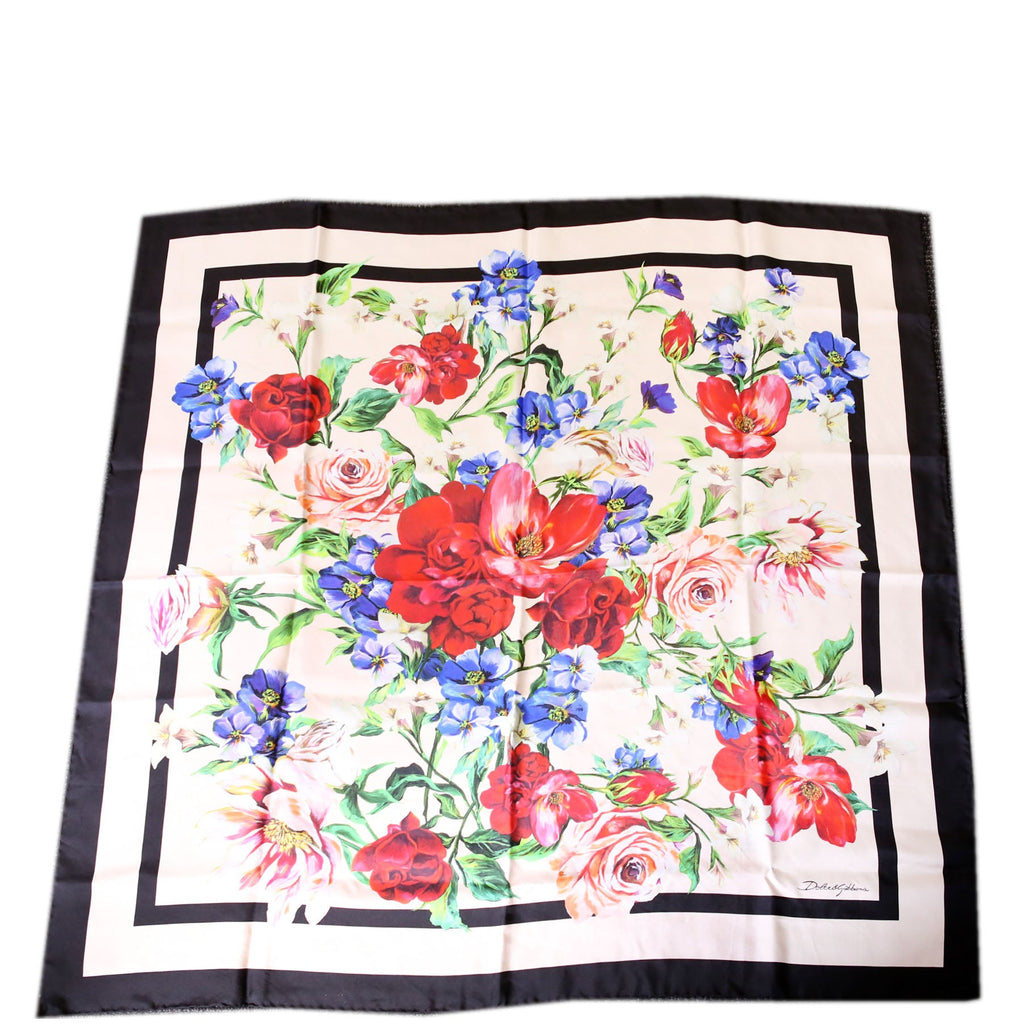 Floral Foulard Silk 90CM Scarf Black/Multicolor