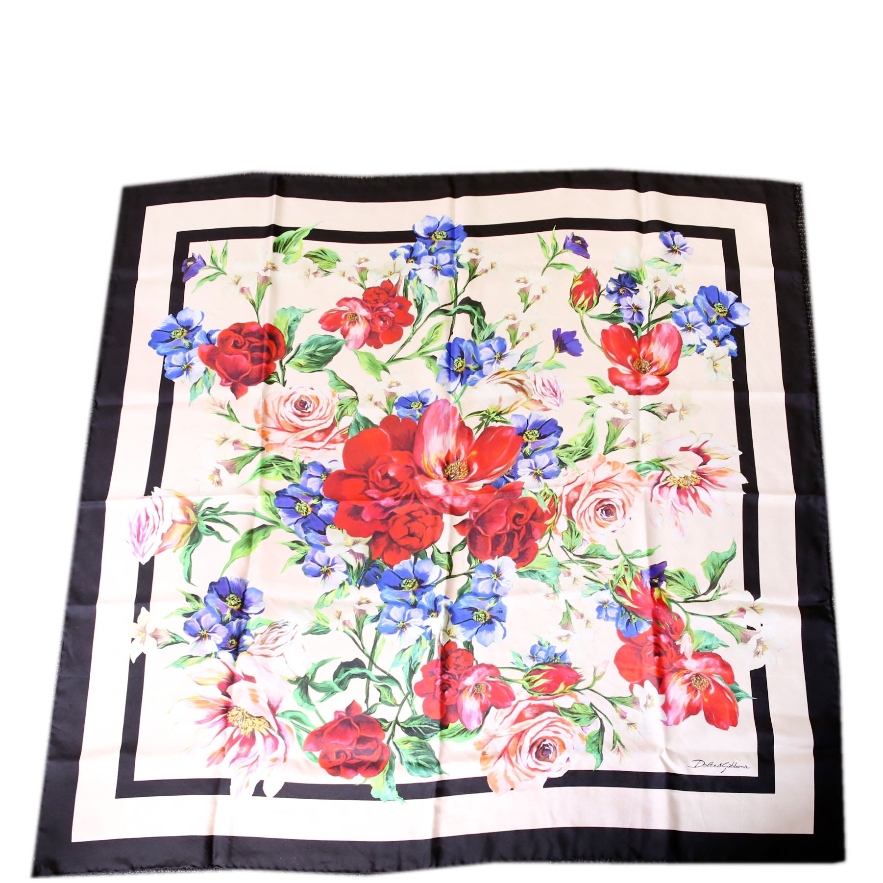 Floral Foulard Silk 90CM Scarf Black/Multicolor
