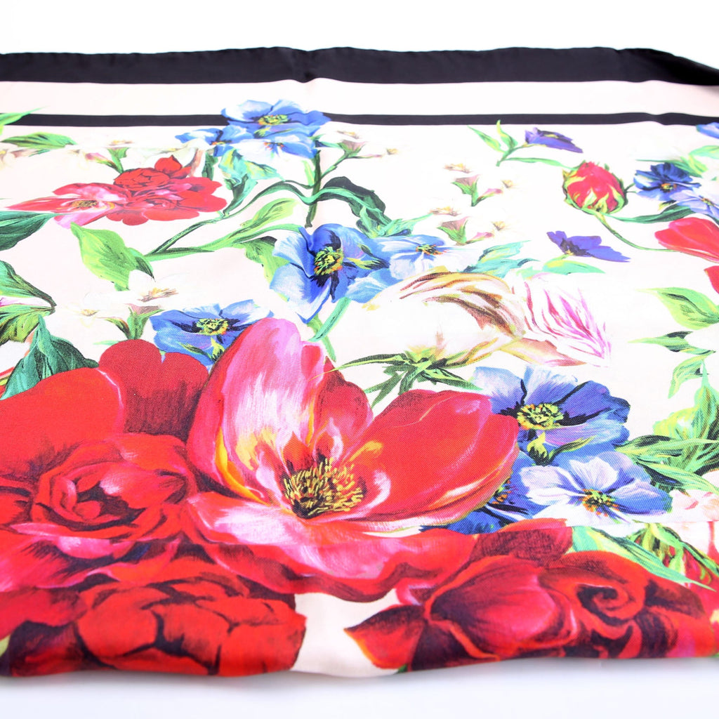 Floral Foulard Silk 90CM Scarf Black/Multicolor