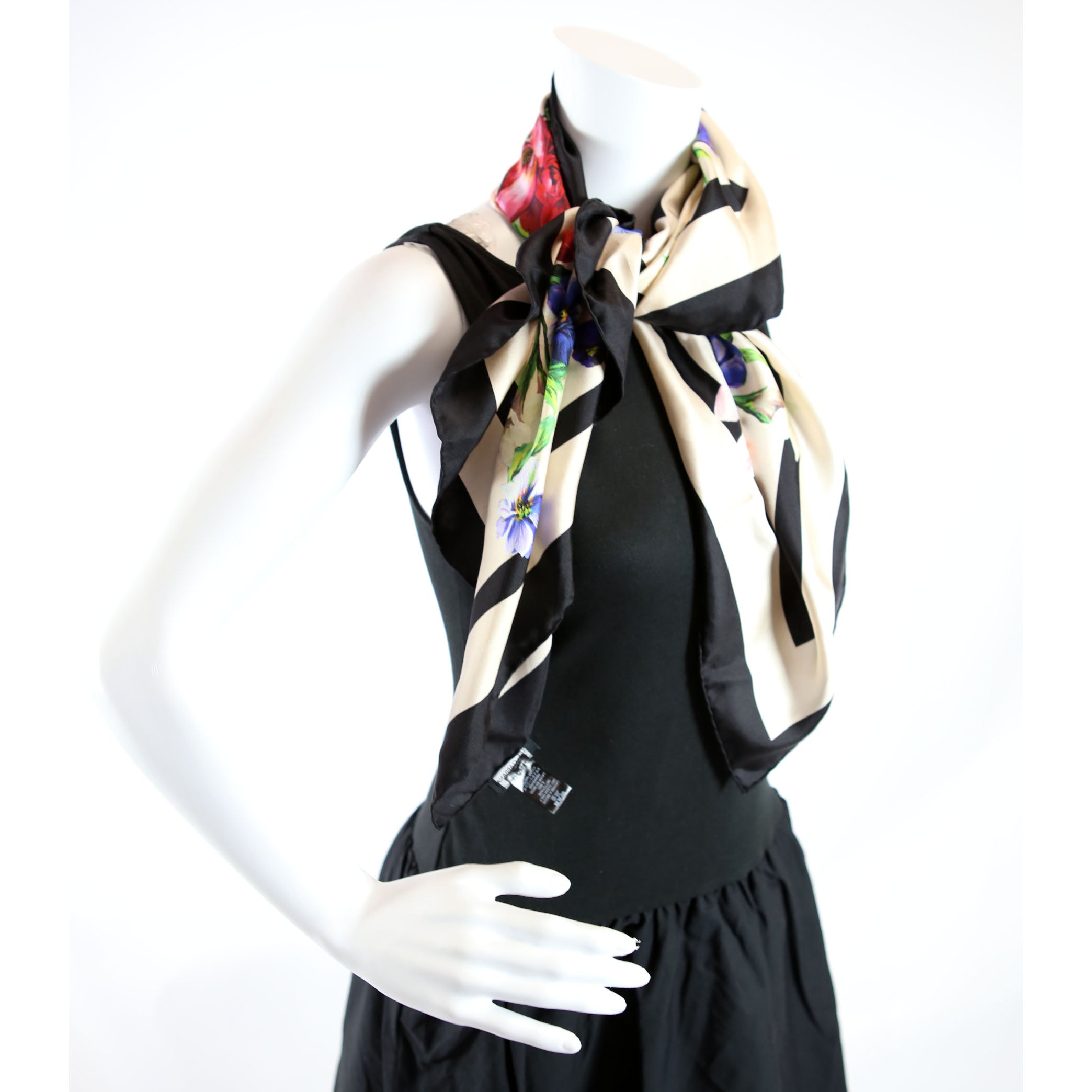 Floral Foulard Silk 90CM Scarf Black/Multicolor