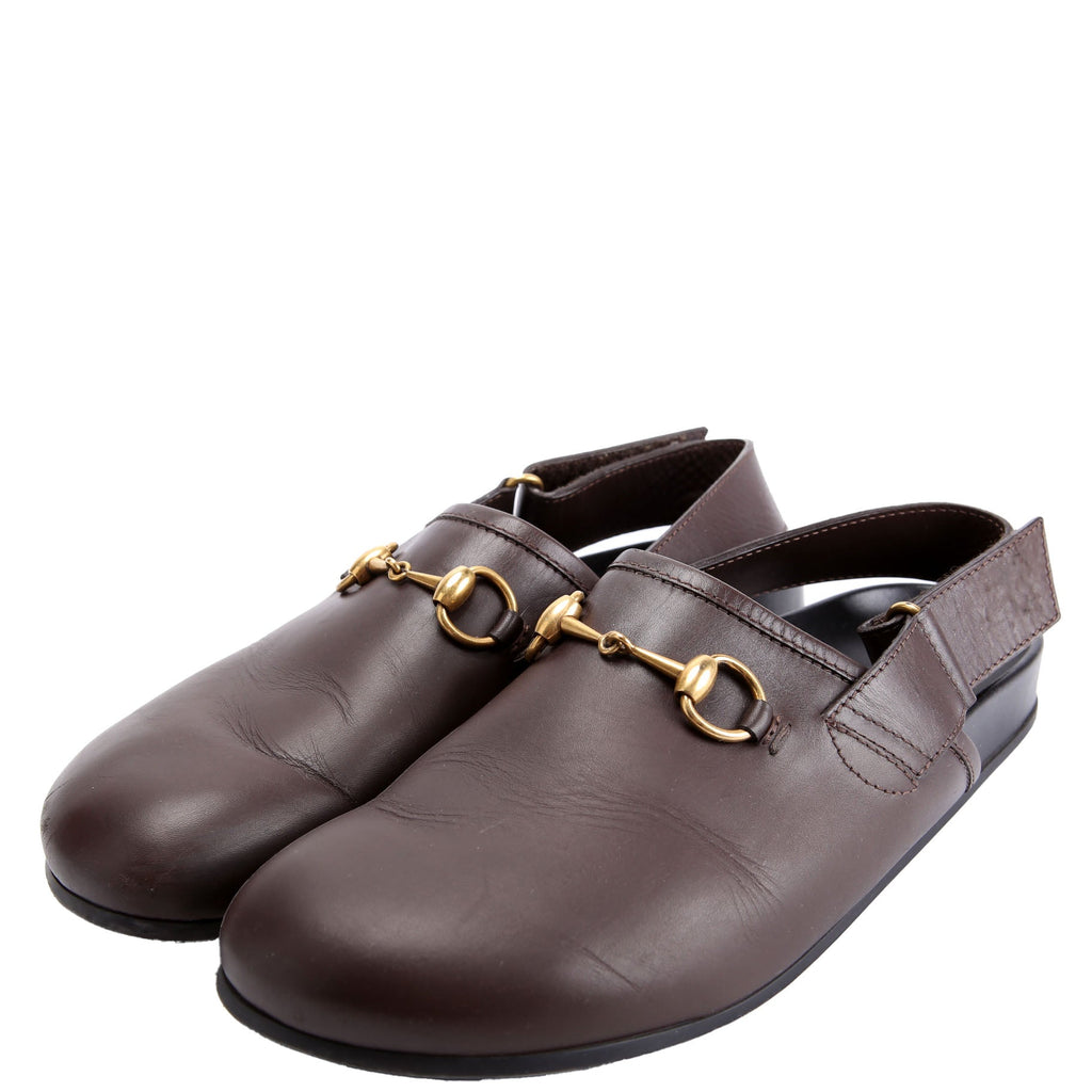 Gucci River Horsebit Slingback Mules Mens Size 8 Brown/Black