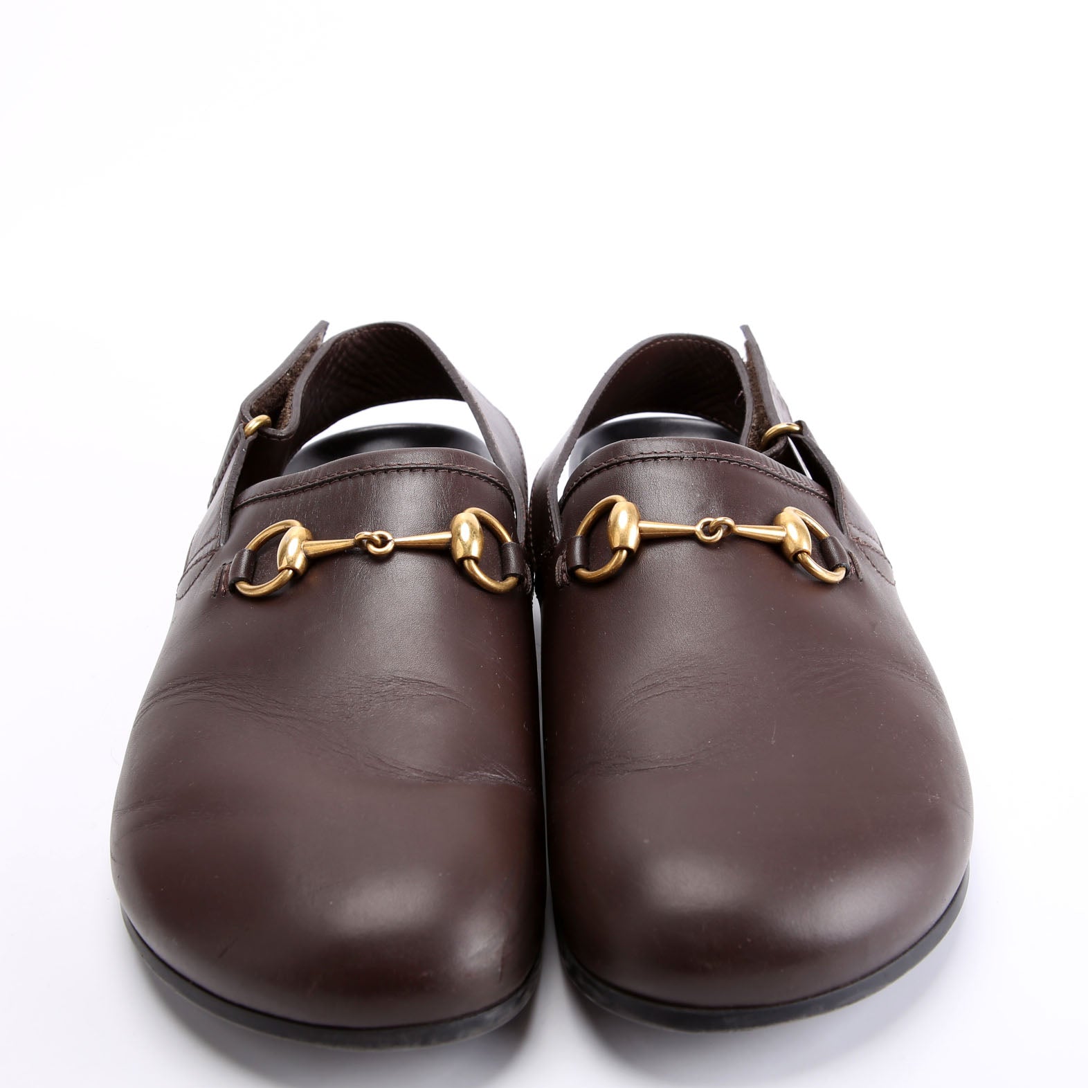Gucci River Horsebit Slingback Mules Mens Size 8 Brown/Black