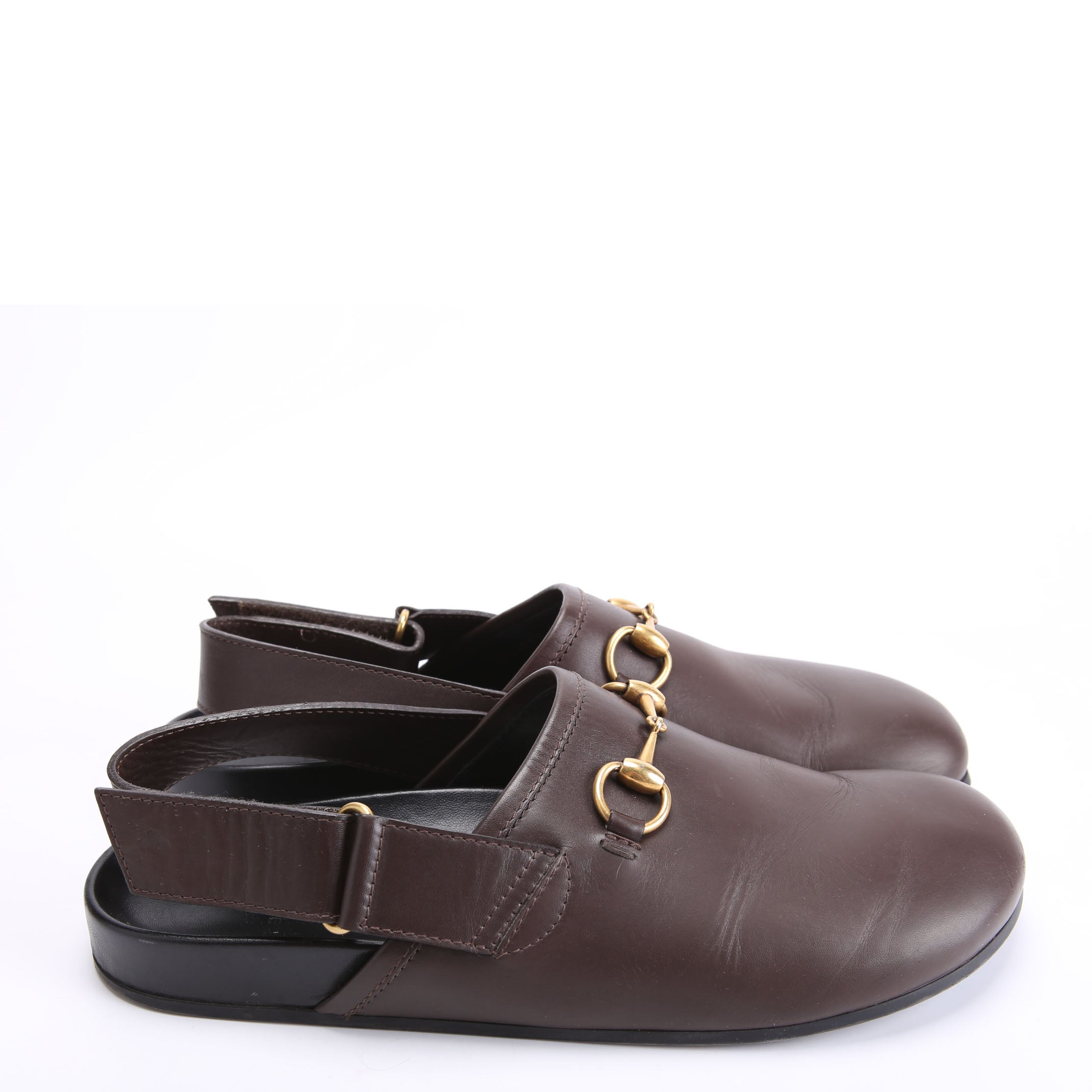 Gucci River Horsebit Slingback Mules Mens Size 8 Brown/Black