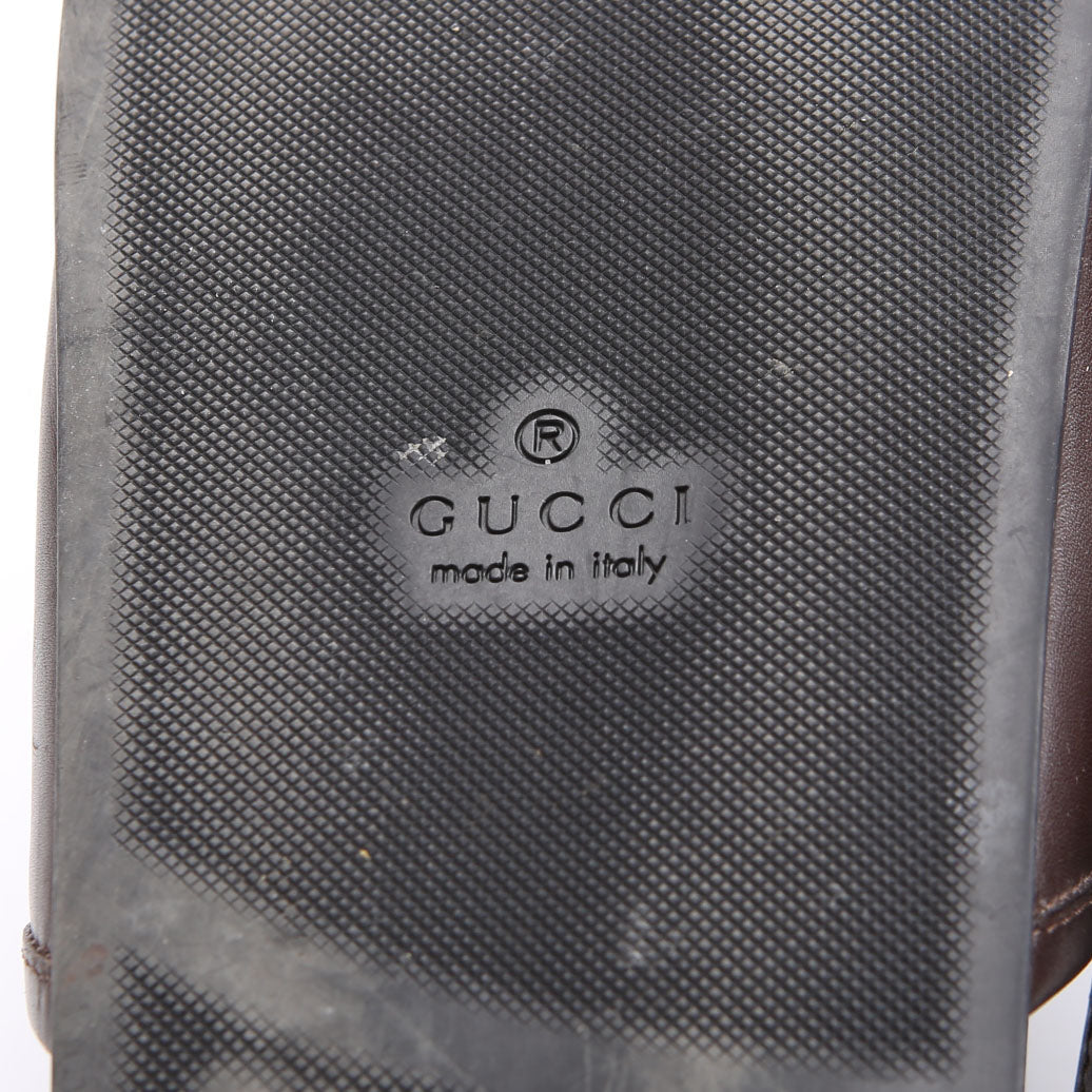 Gucci River Horsebit Slingback Mules Mens Size 8 Brown/Black
