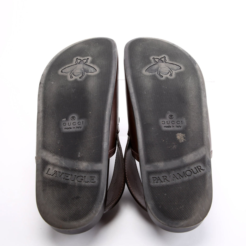 Gucci River Horsebit Slingback Mules Mens Size 8 Brown/Black
