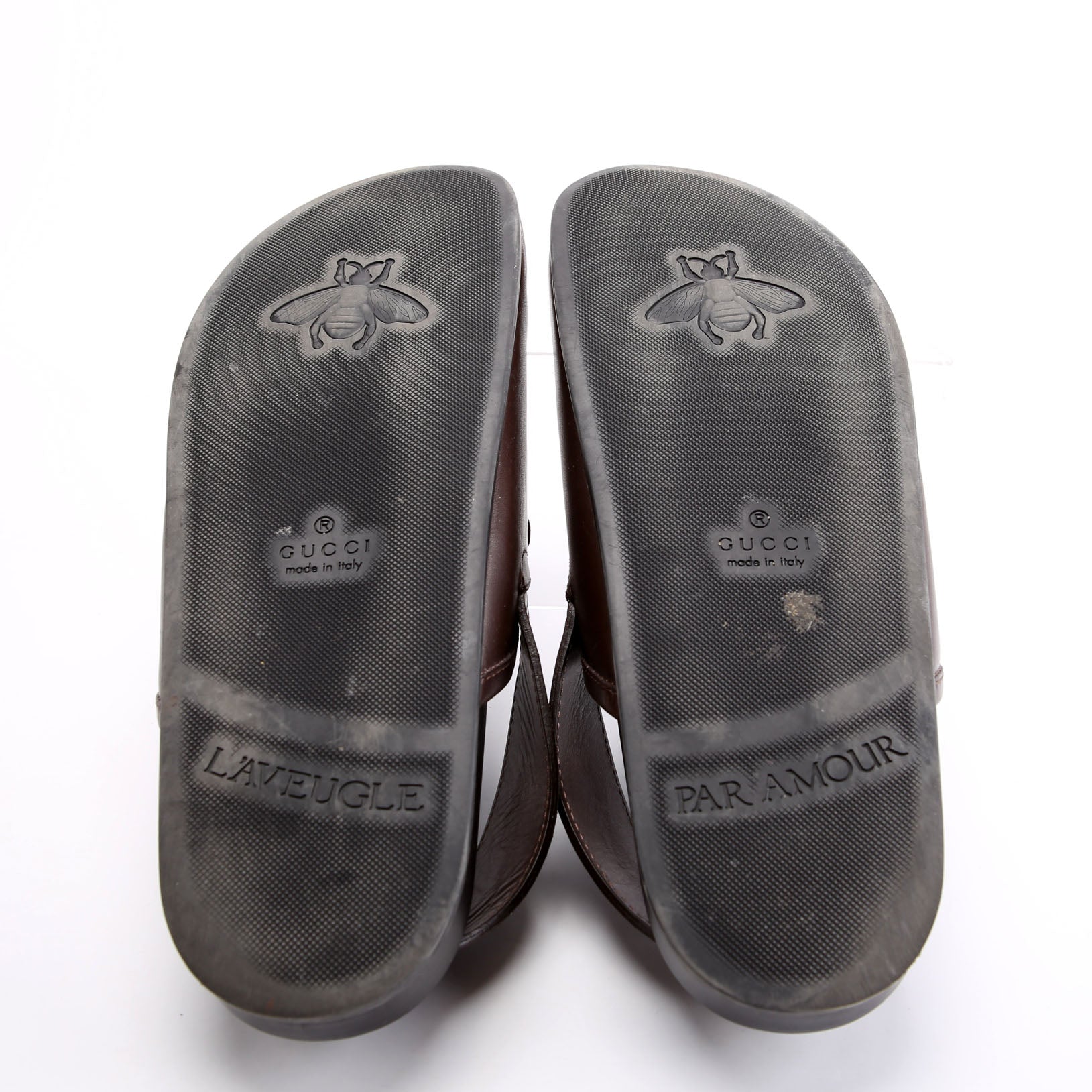Gucci River Horsebit Slingback Mules Mens Size 8 Brown/Black
