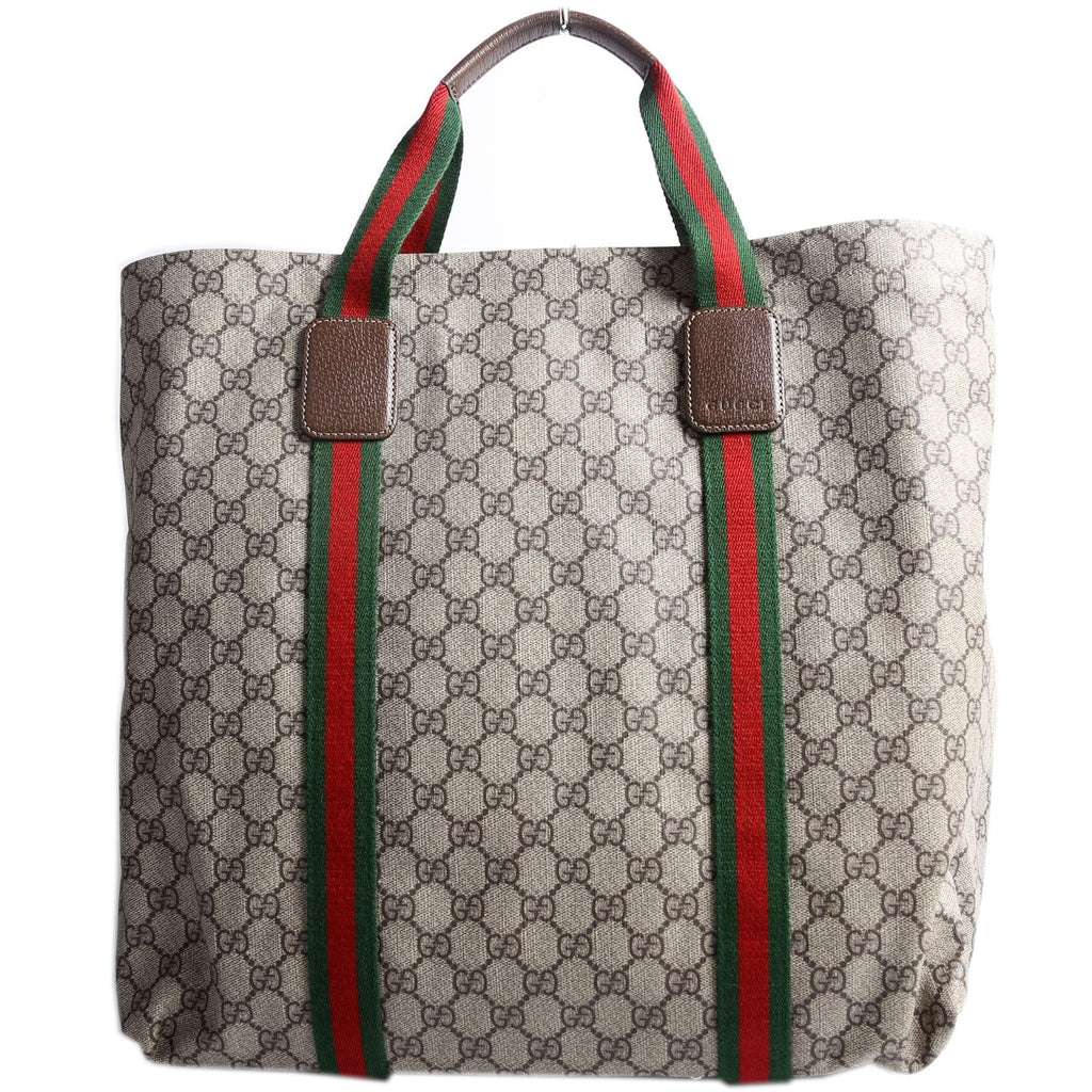 Gucci 763287 GG Supreme Web Tote Large Brown