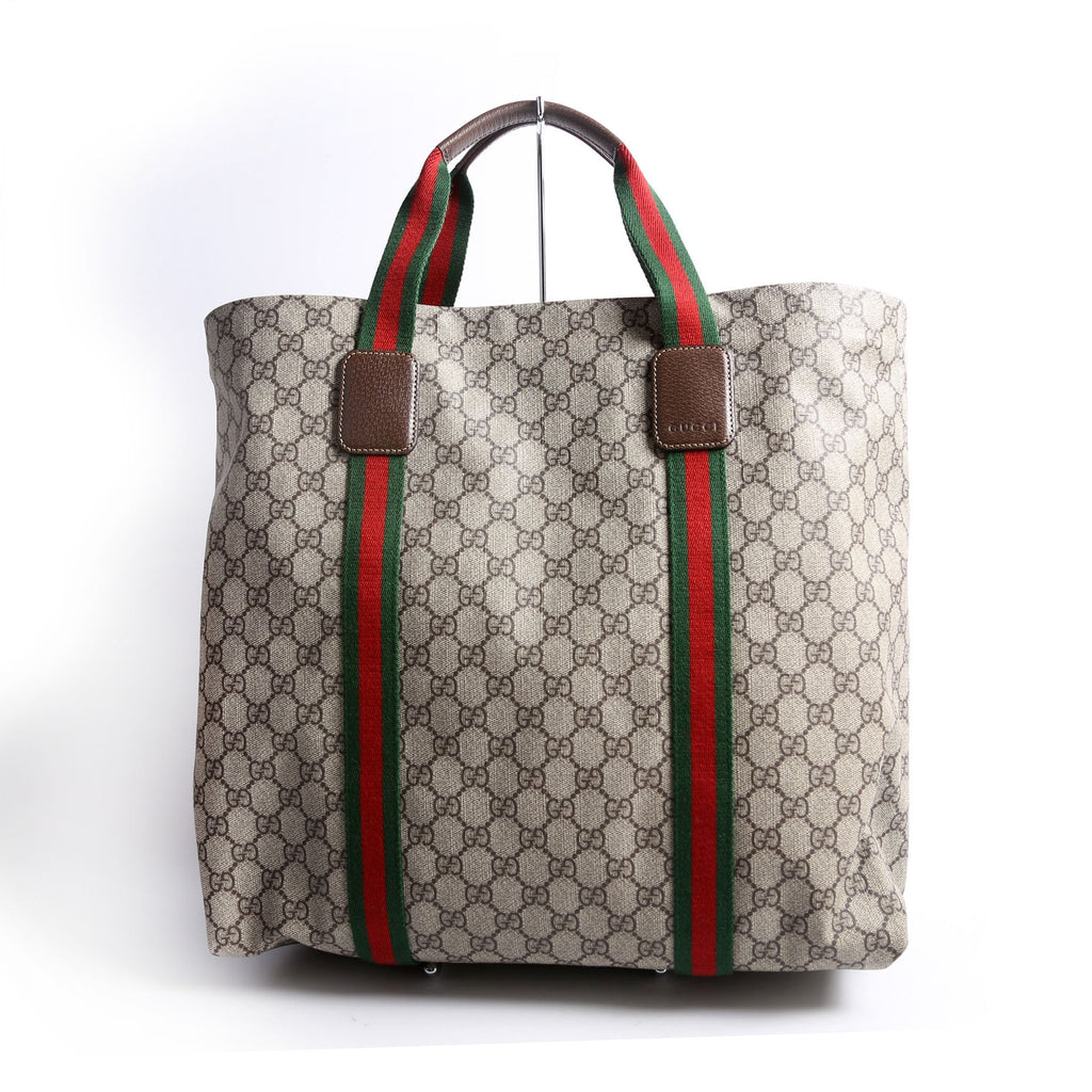 Gucci 763287 GG Supreme Web Tote Large Brown