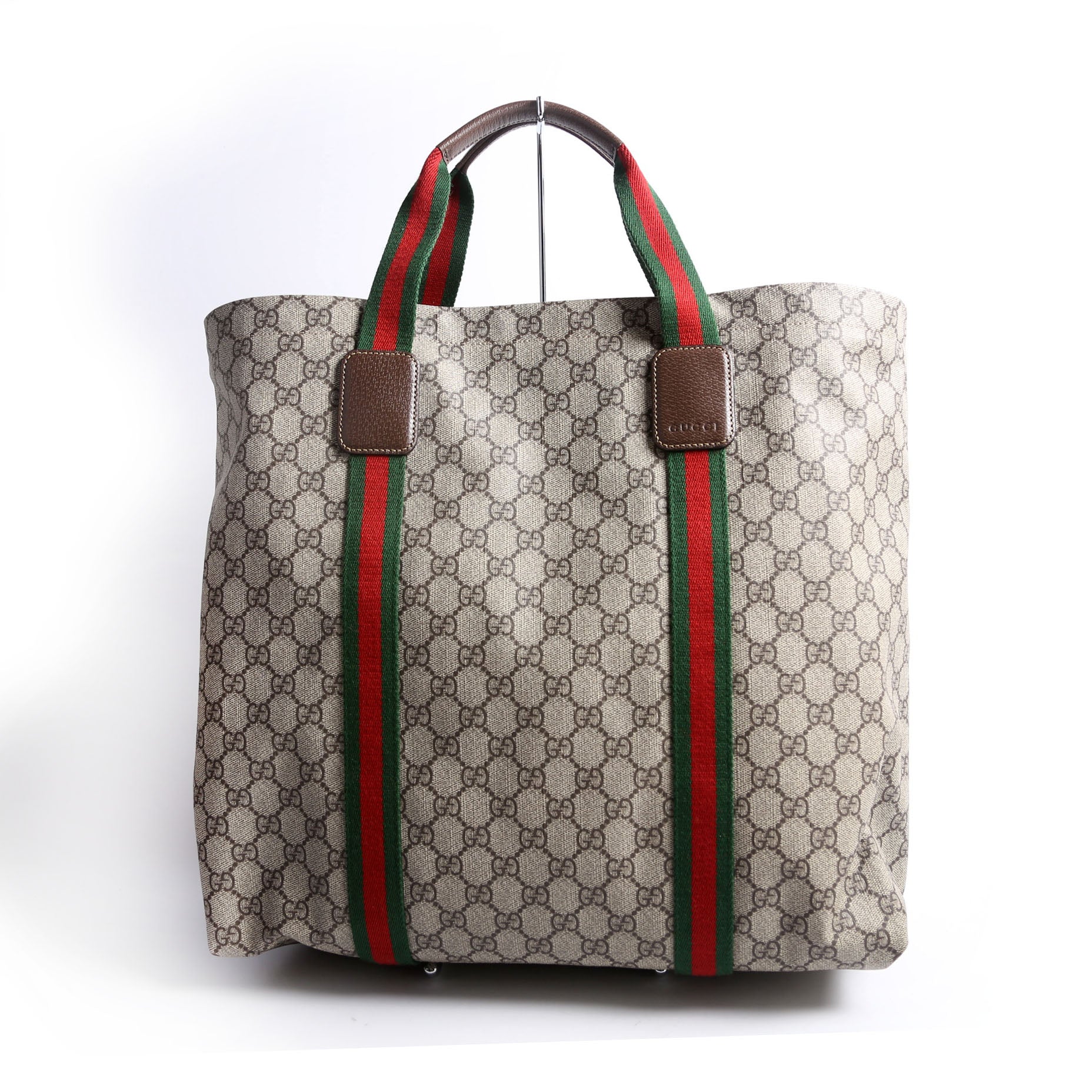 Gucci 763287 GG Supreme Web Tote Large Brown