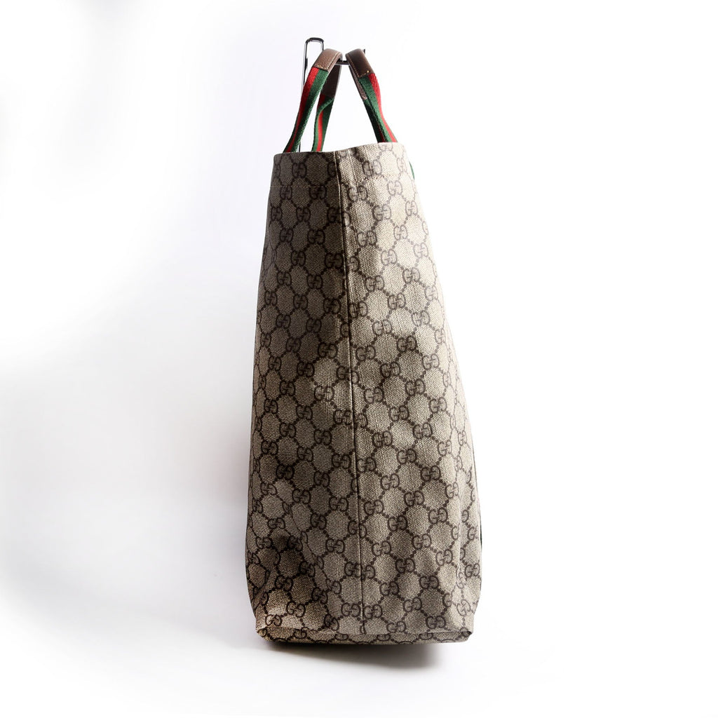 Gucci 763287 GG Supreme Web Tote Large Brown