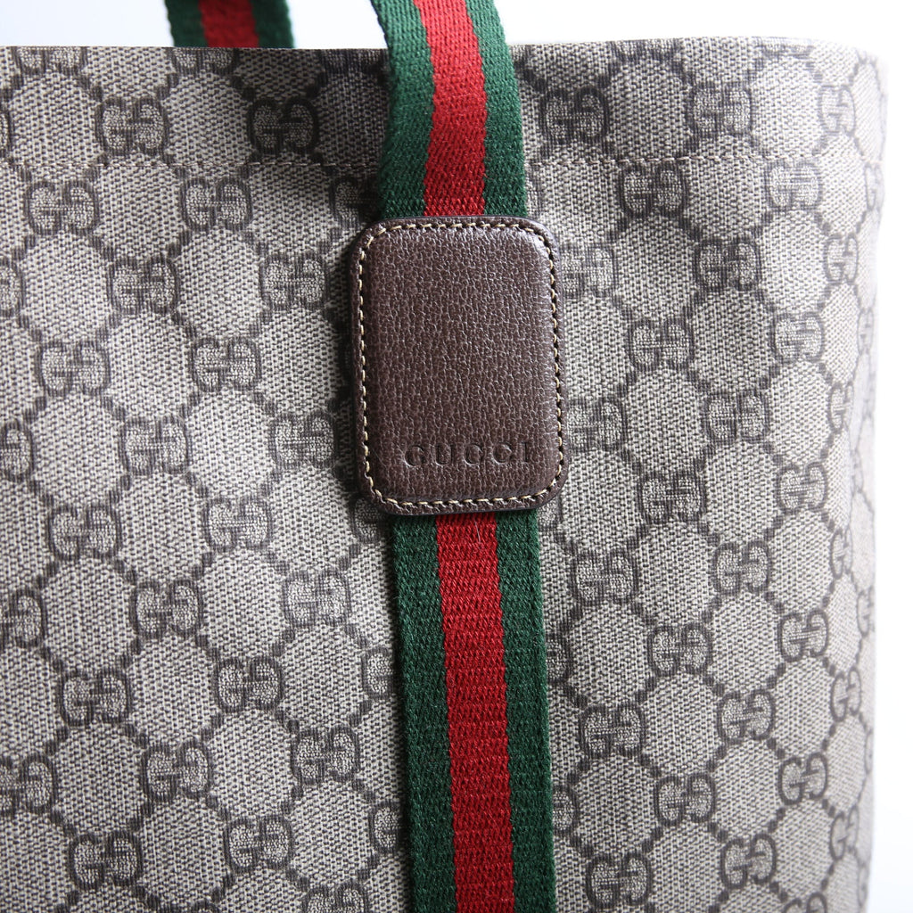 Gucci 763287 GG Supreme Web Tote Large Brown