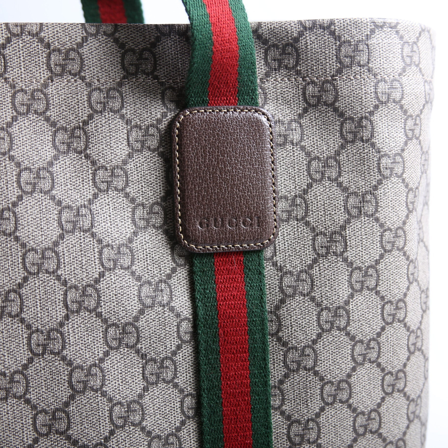 Gucci 763287 GG Supreme Web Tote Large Brown