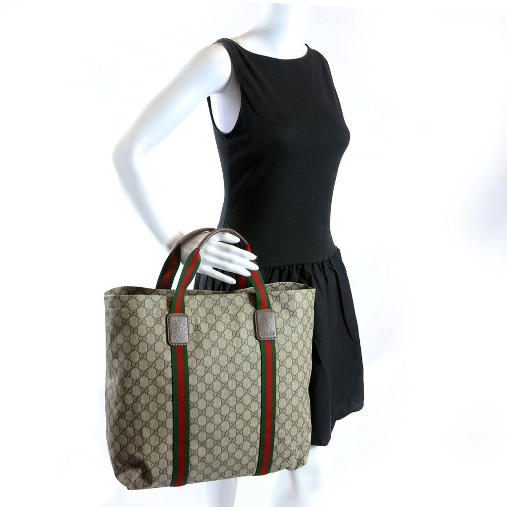 Gucci 763287 GG Supreme Web Tote Large Brown