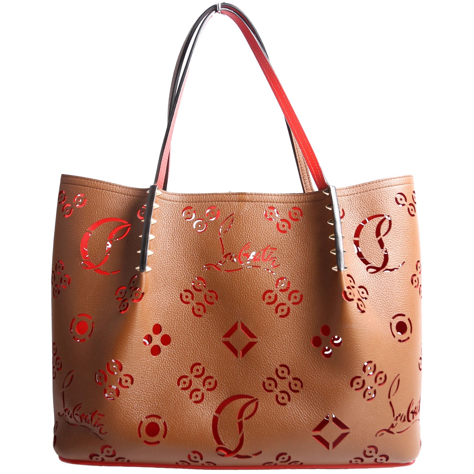 Cabarock Loubinthesky Perforated Leather Large Tote Brown