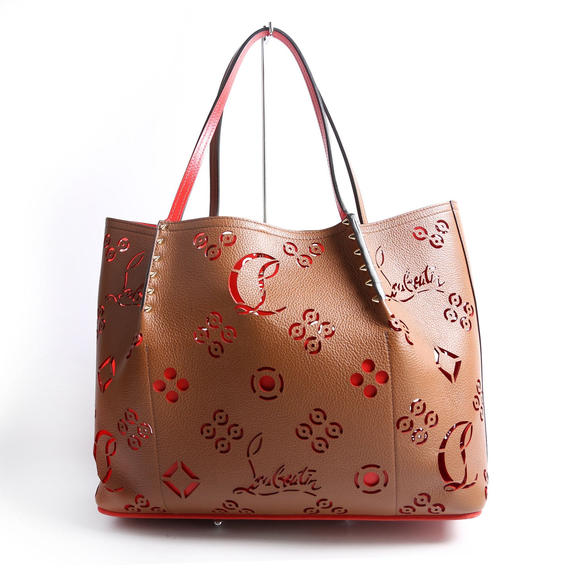 Cabarock Loubinthesky Perforated Leather Large Tote Brown