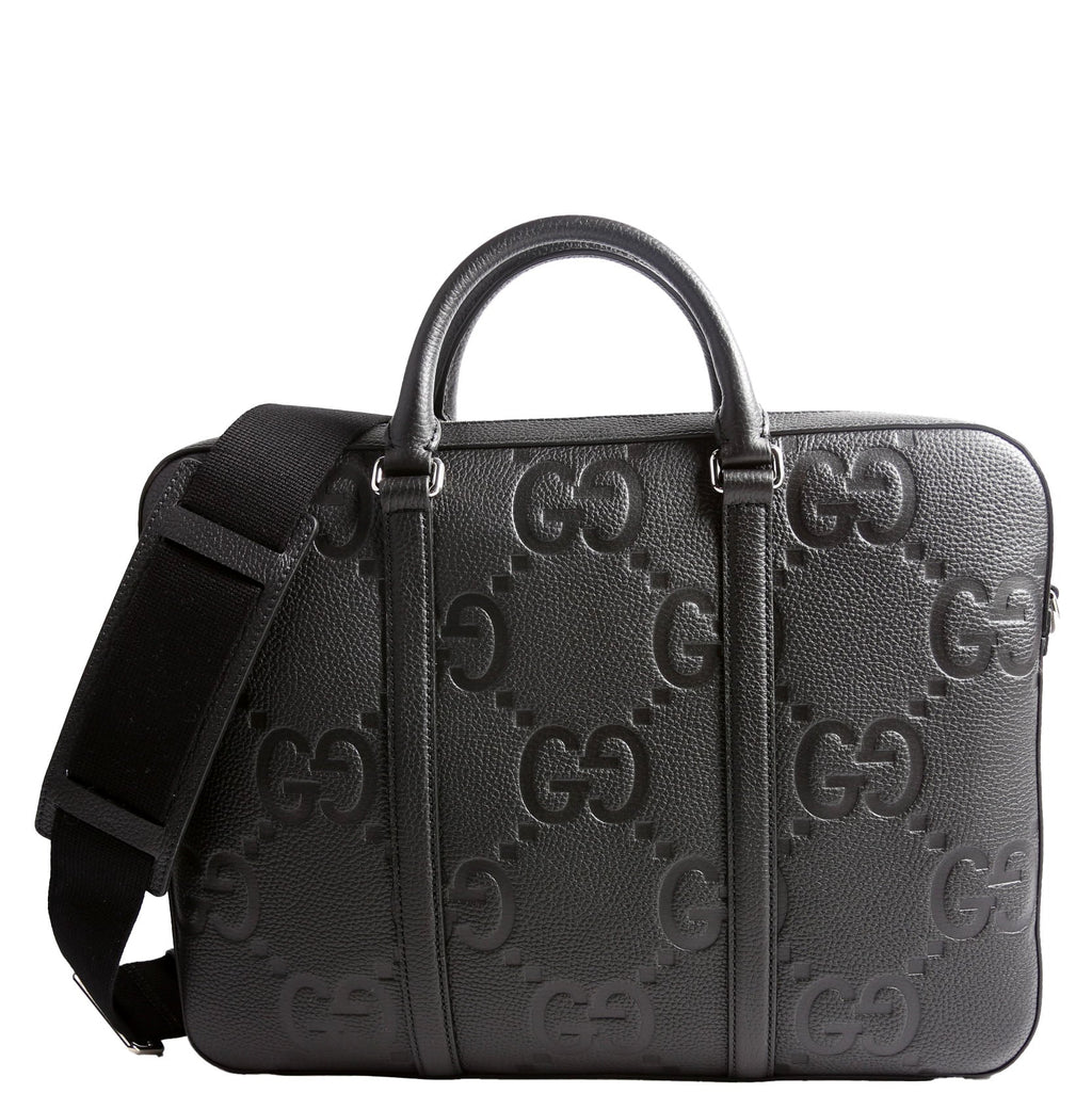 Gucci 658573 Jumbo GG Leather Briefcase Black/Silver