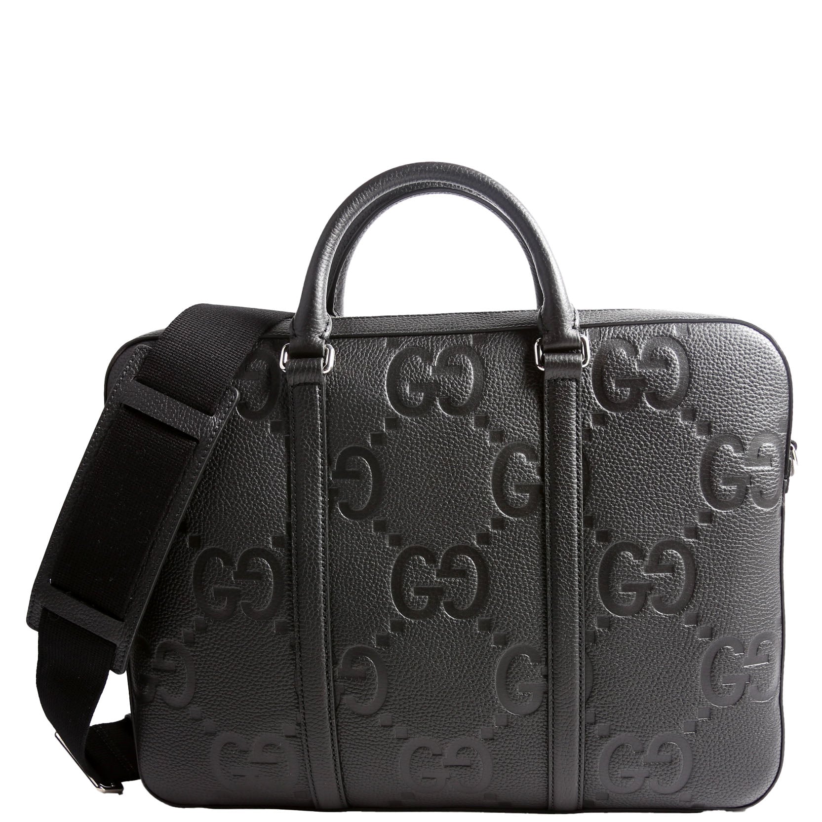 Gucci 658573 Jumbo GG Leather Briefcase Black/Silver