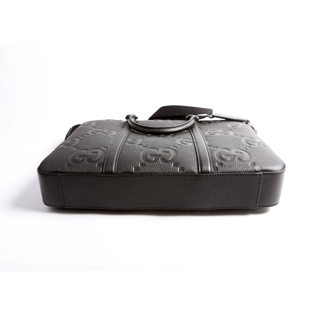 Gucci 658573 Jumbo GG Leather Briefcase Black/Silver