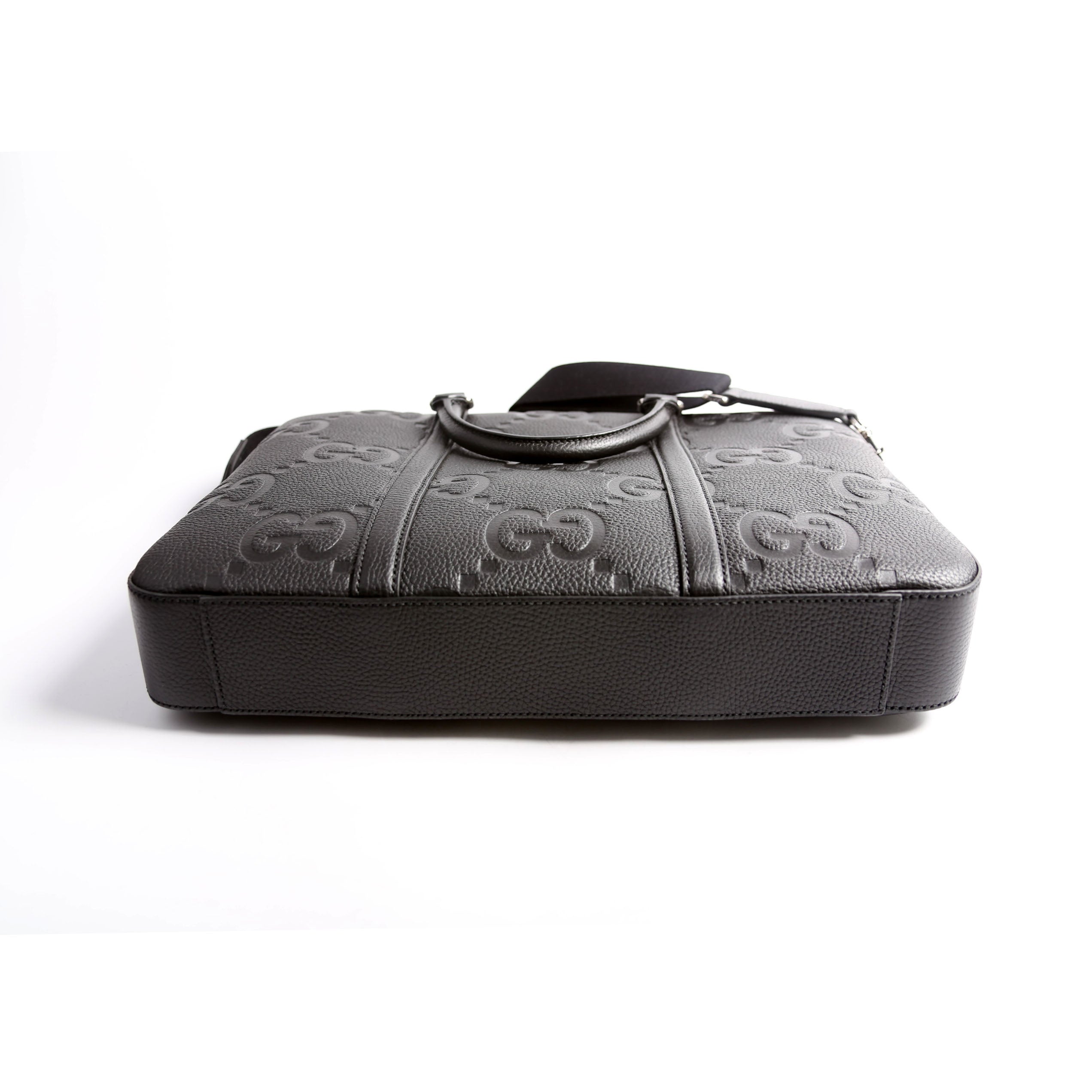 Gucci 658573 Jumbo GG Leather Briefcase Black/Silver