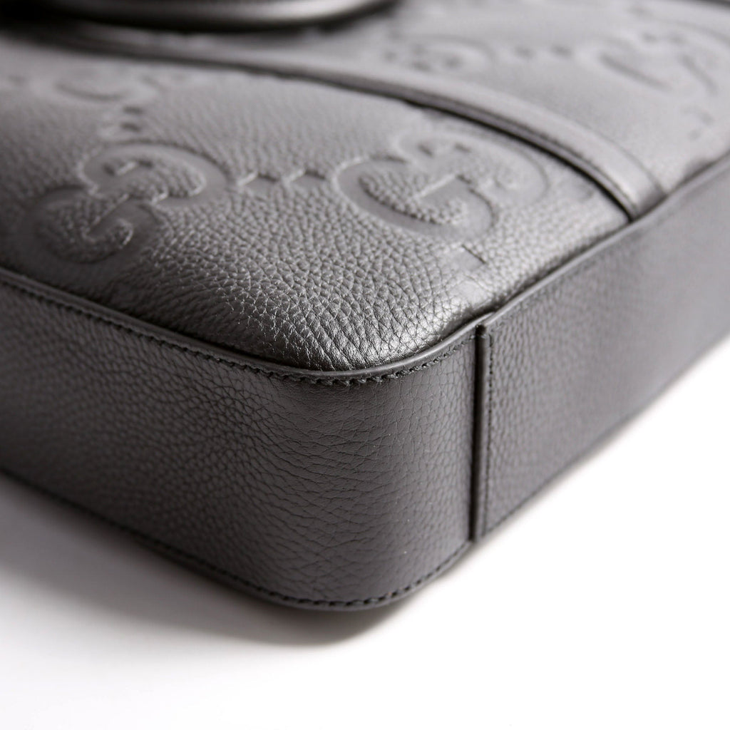 Gucci 658573 Jumbo GG Leather Briefcase Black/Silver