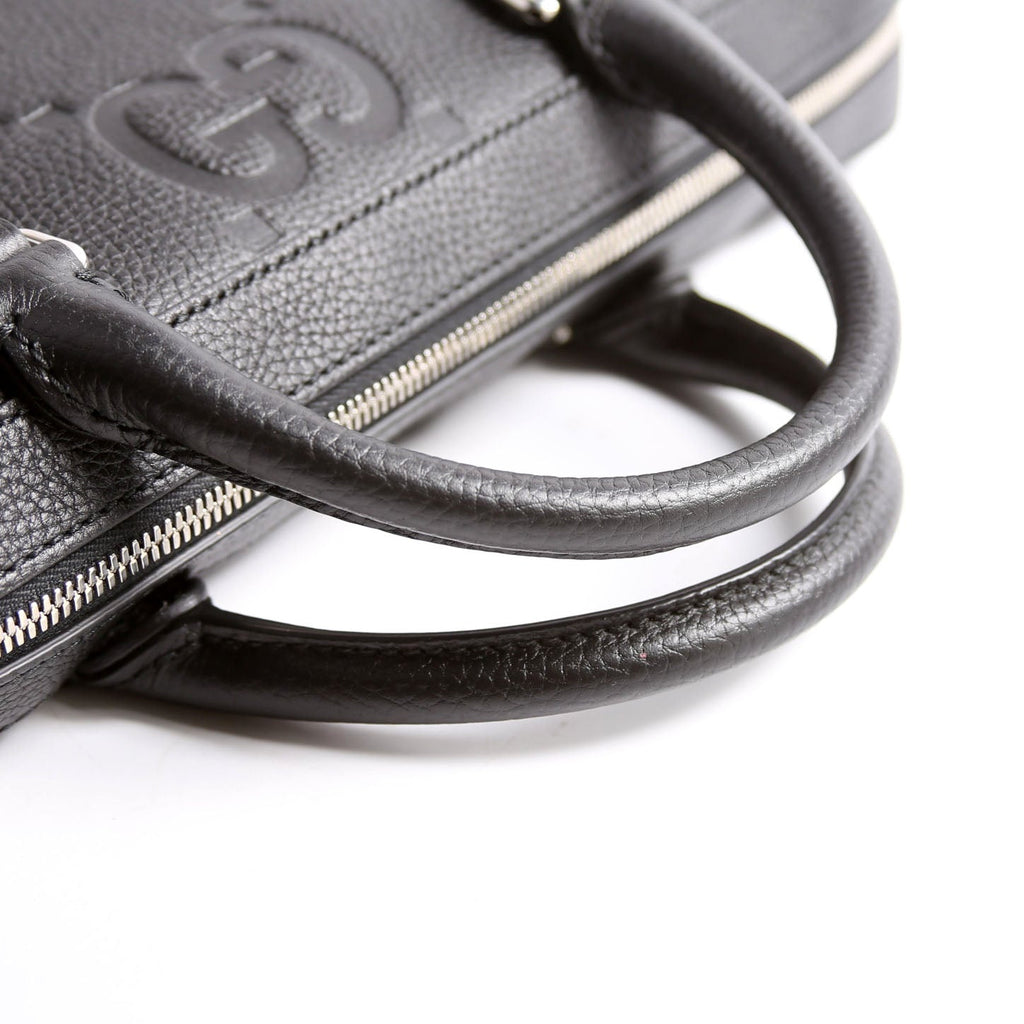 Gucci 658573 Jumbo GG Leather Briefcase Black/Silver