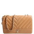 Double Stitch Chevron Medium Full Flap 29M Tan/Gold