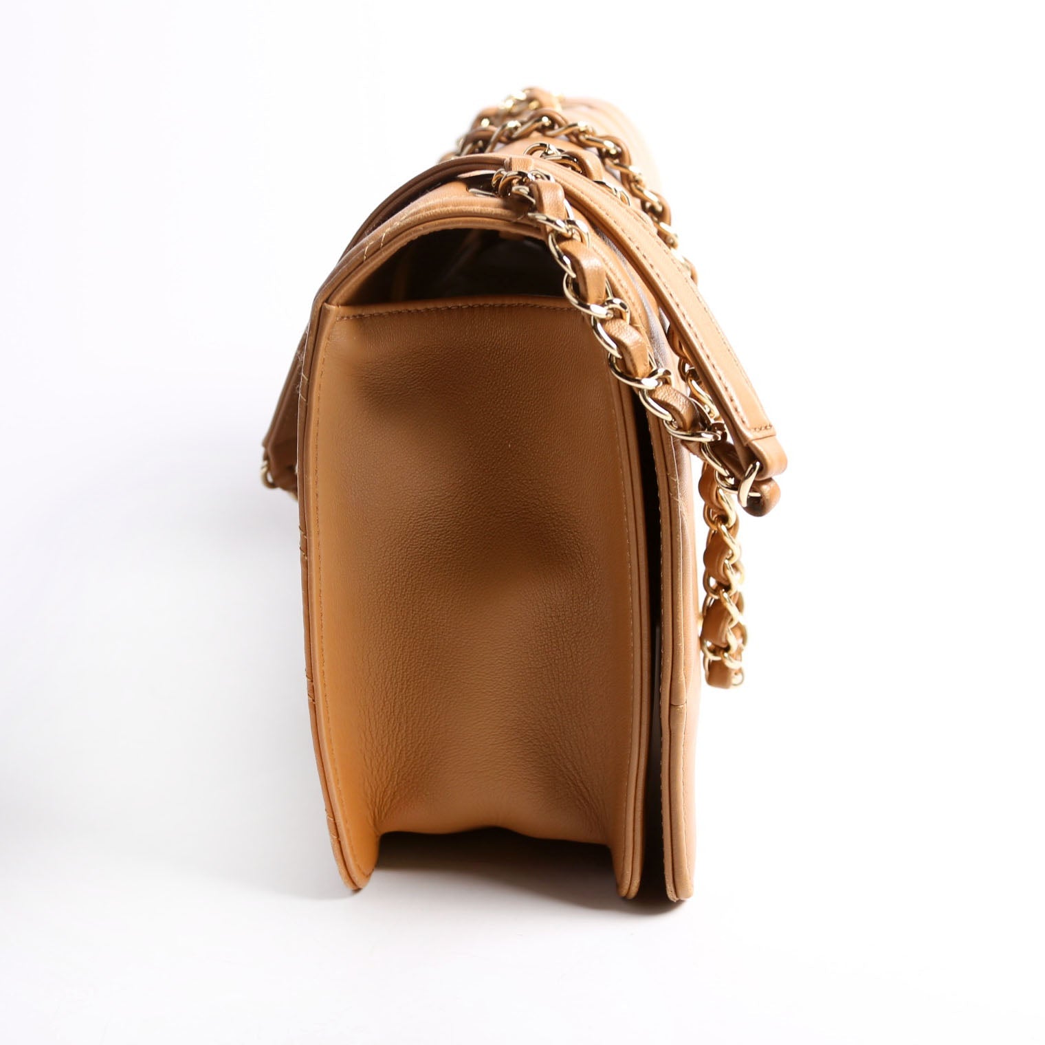 Double Stitch Chevron Medium Full Flap 29M Tan/Gold