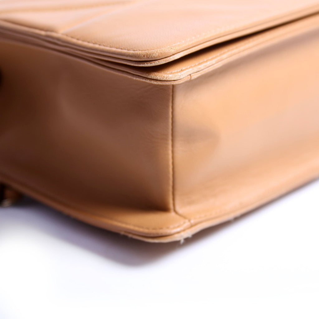 Double Stitch Chevron Medium Full Flap 29M Tan/Gold
