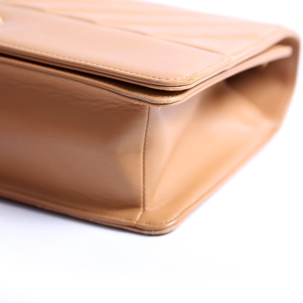 Double Stitch Chevron Medium Full Flap 29M Tan/Gold