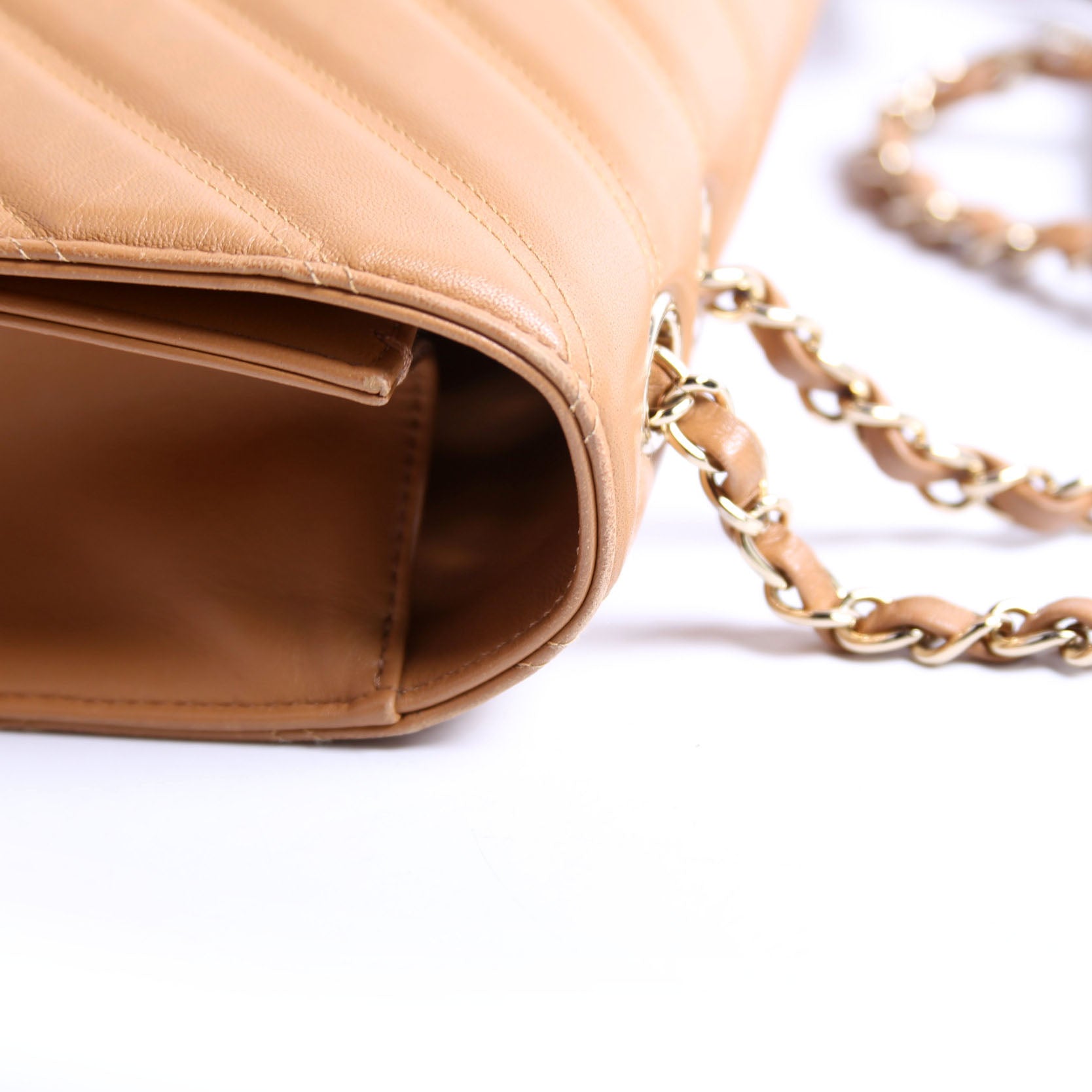 Double Stitch Chevron Medium Full Flap 29M Tan/Gold