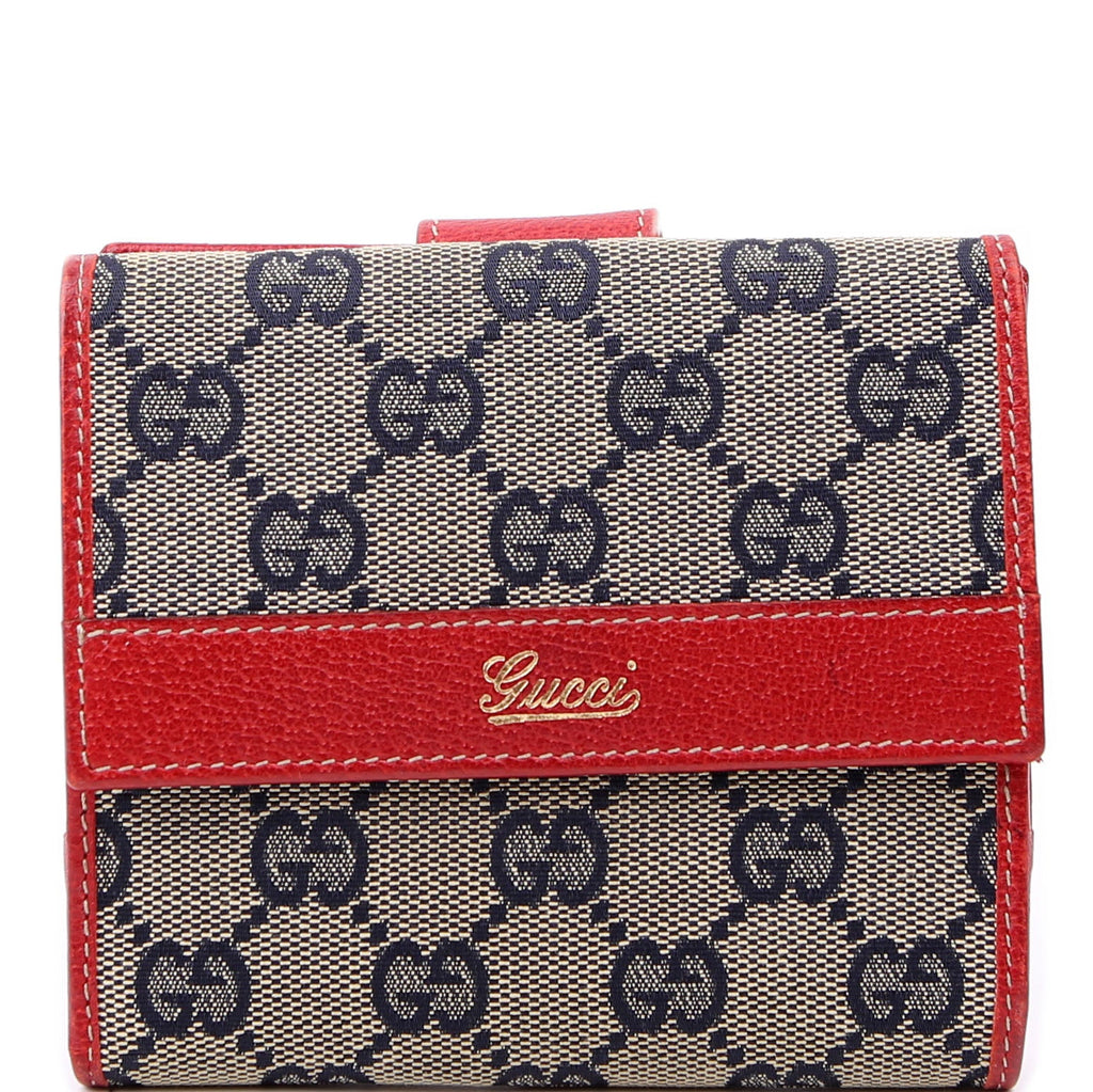 131854 GG Canvas Tri-Fold Wallet Navy/Red