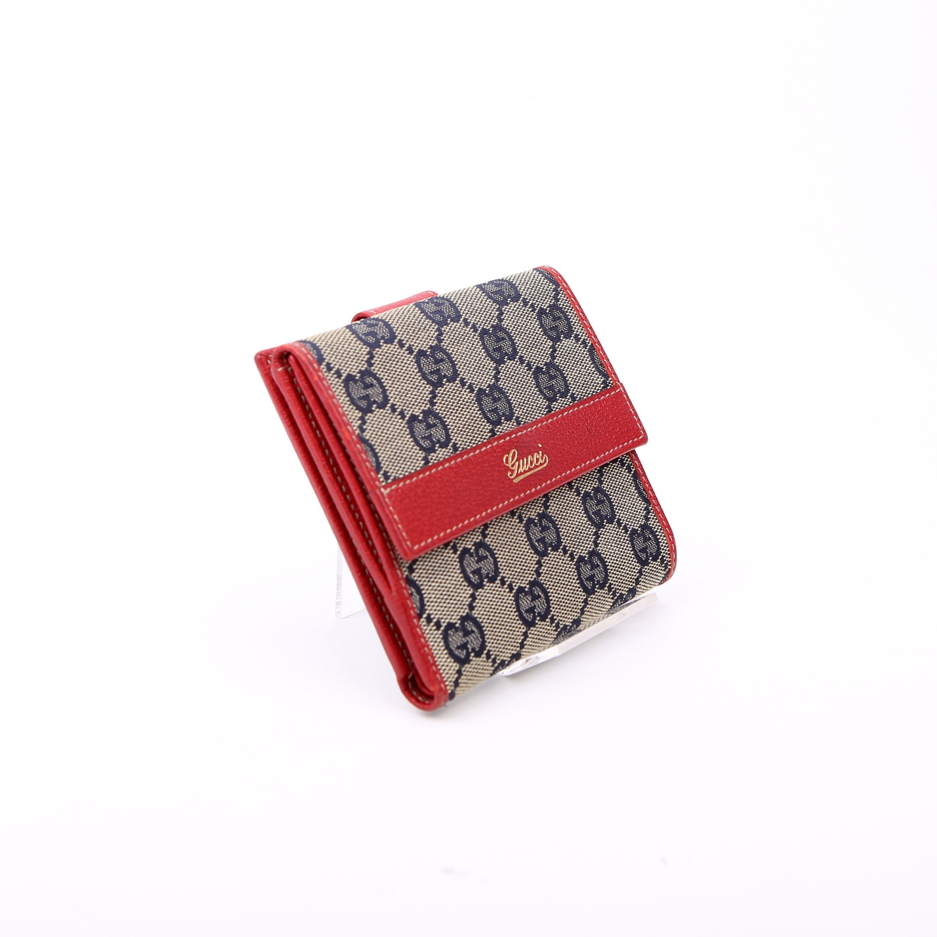 131854 GG Canvas Tri-Fold Wallet Navy/Red