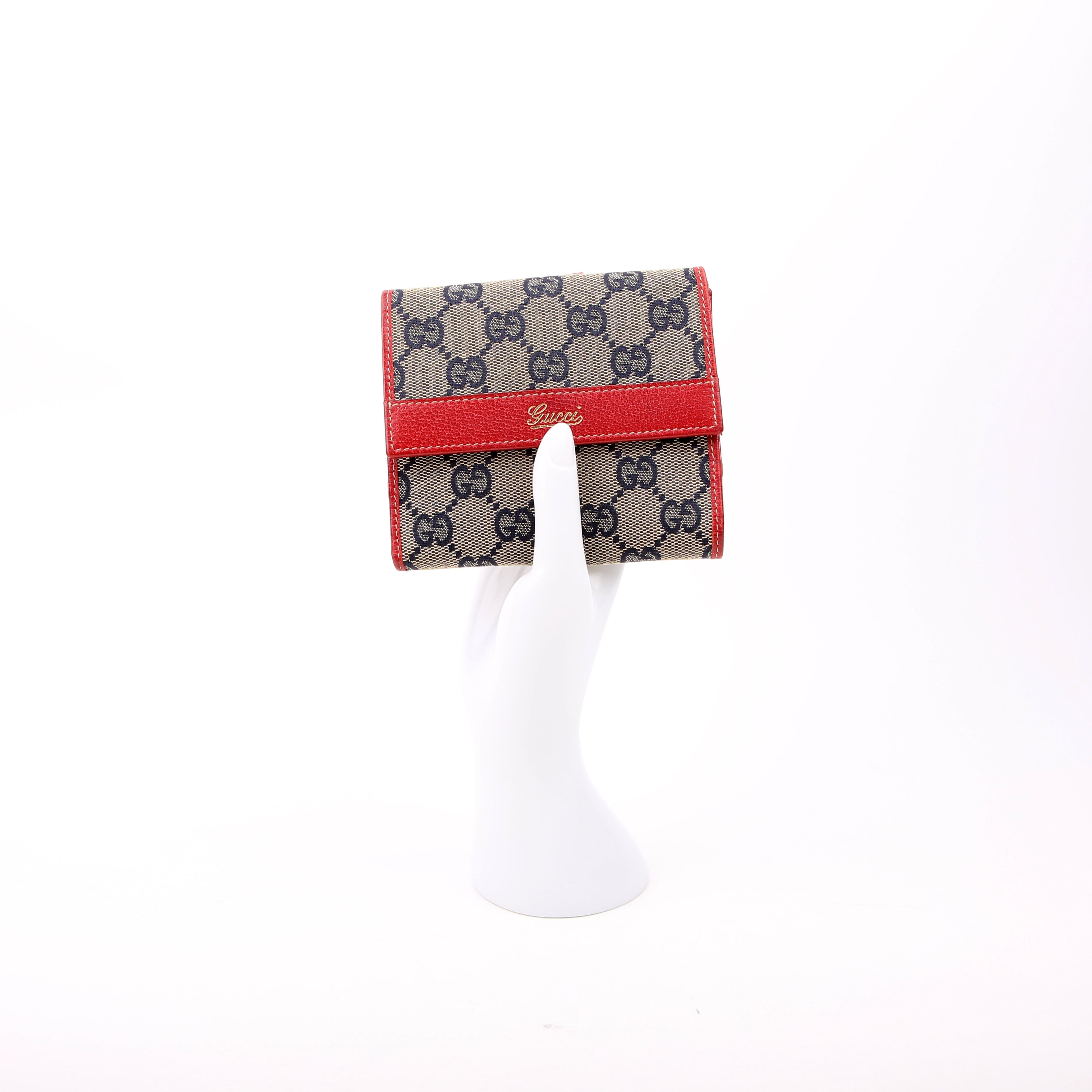 131854 GG Canvas Tri-Fold Wallet Navy/Red