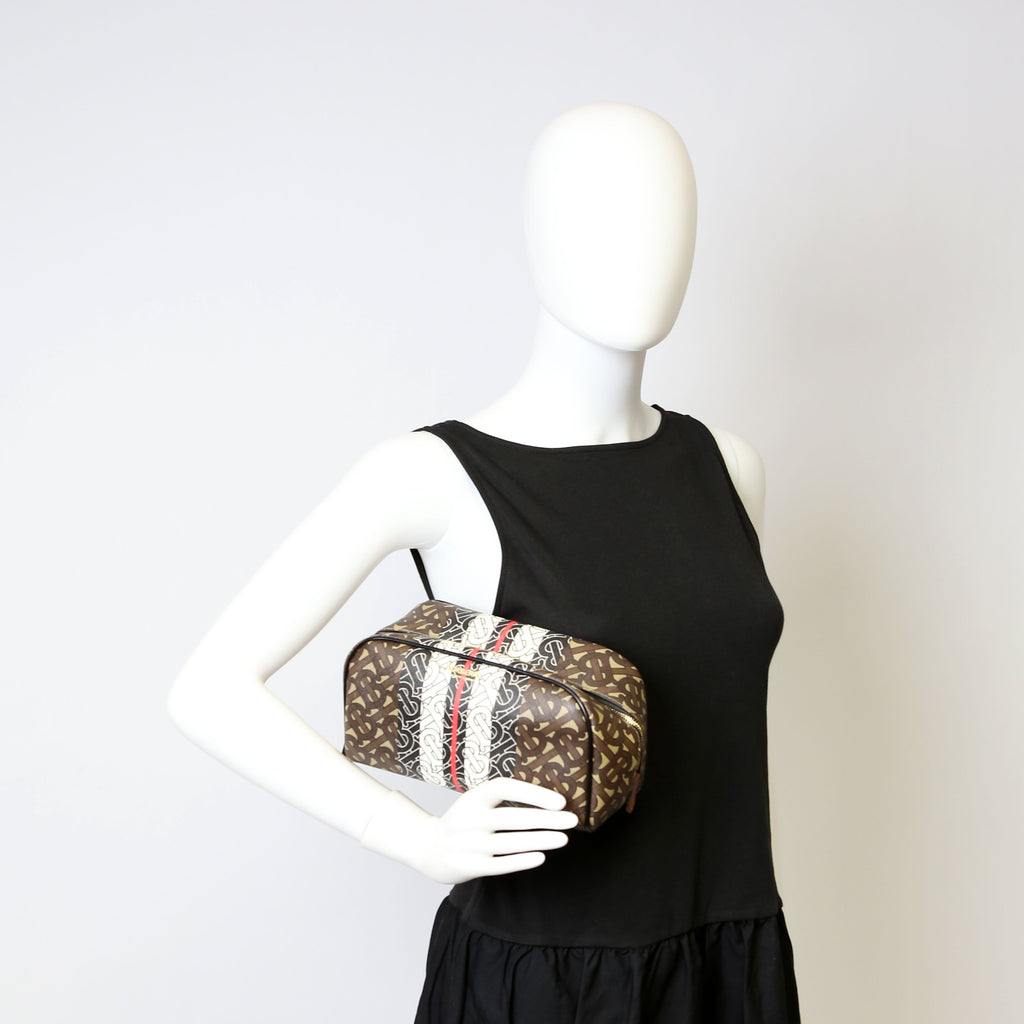 TB Stripe Travel Pouch Brown