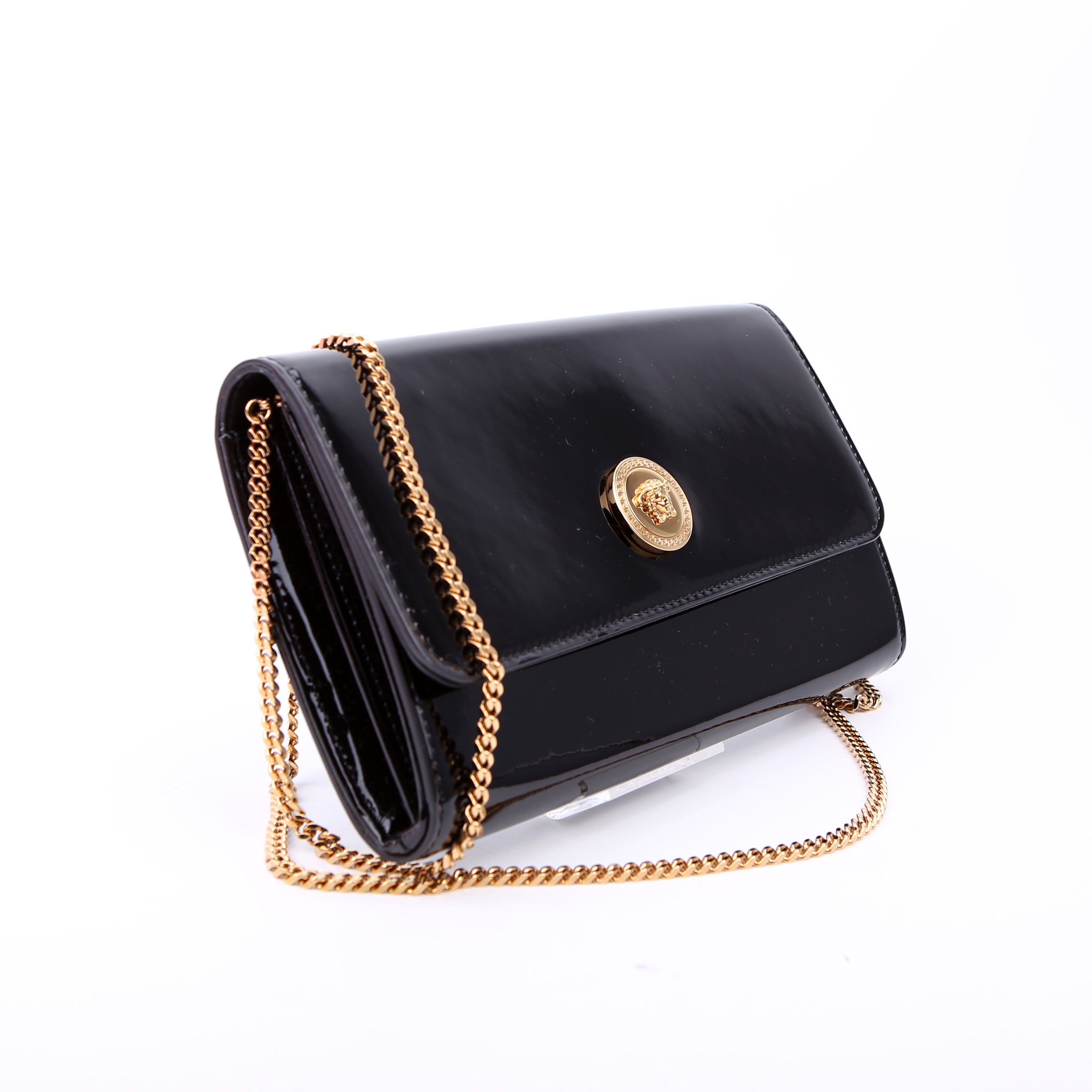 Medusa Clutch with Chain Patent Black