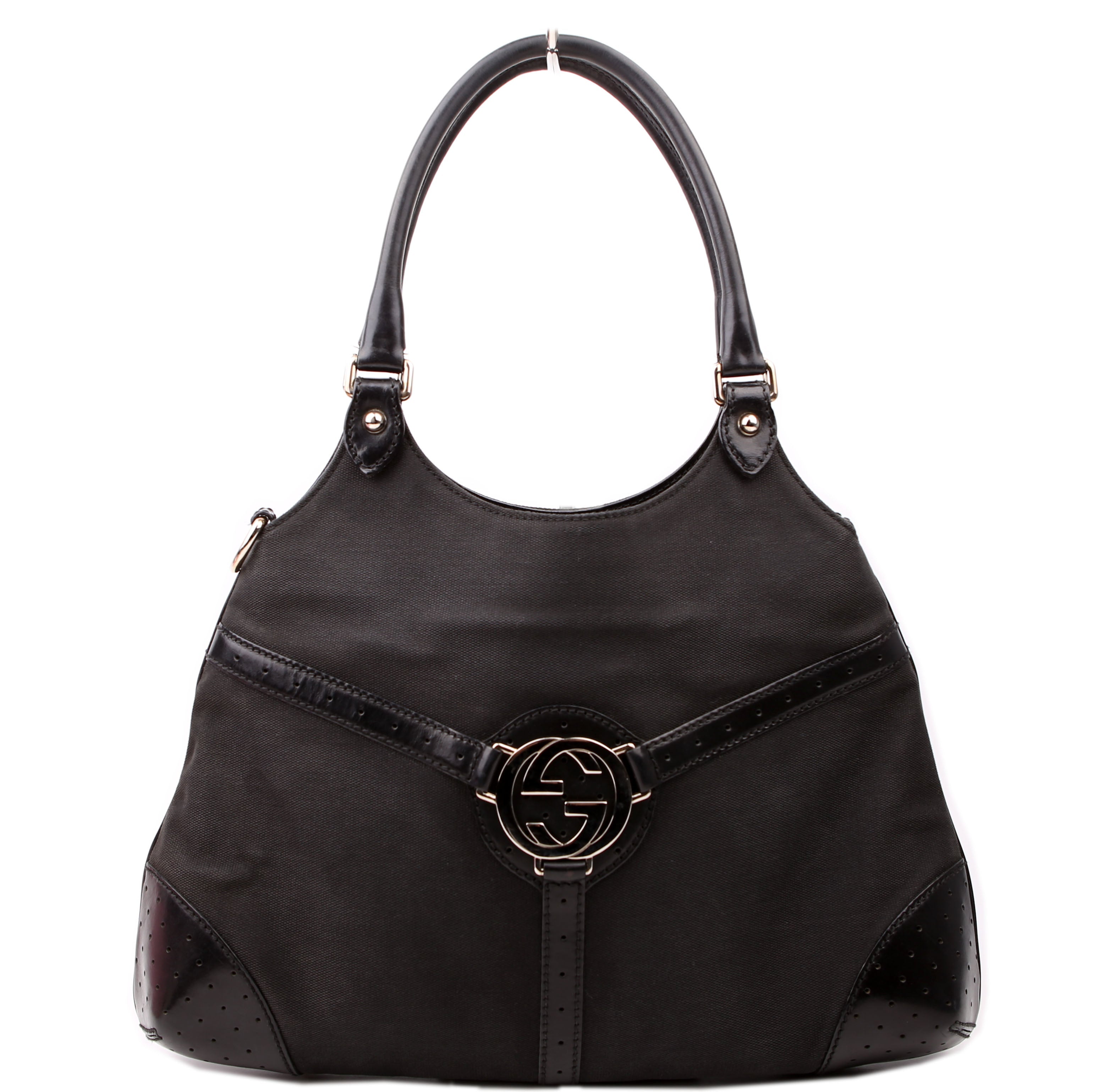 Gucci 114875 Reins Hobo Canvas/Perforated Leather Black