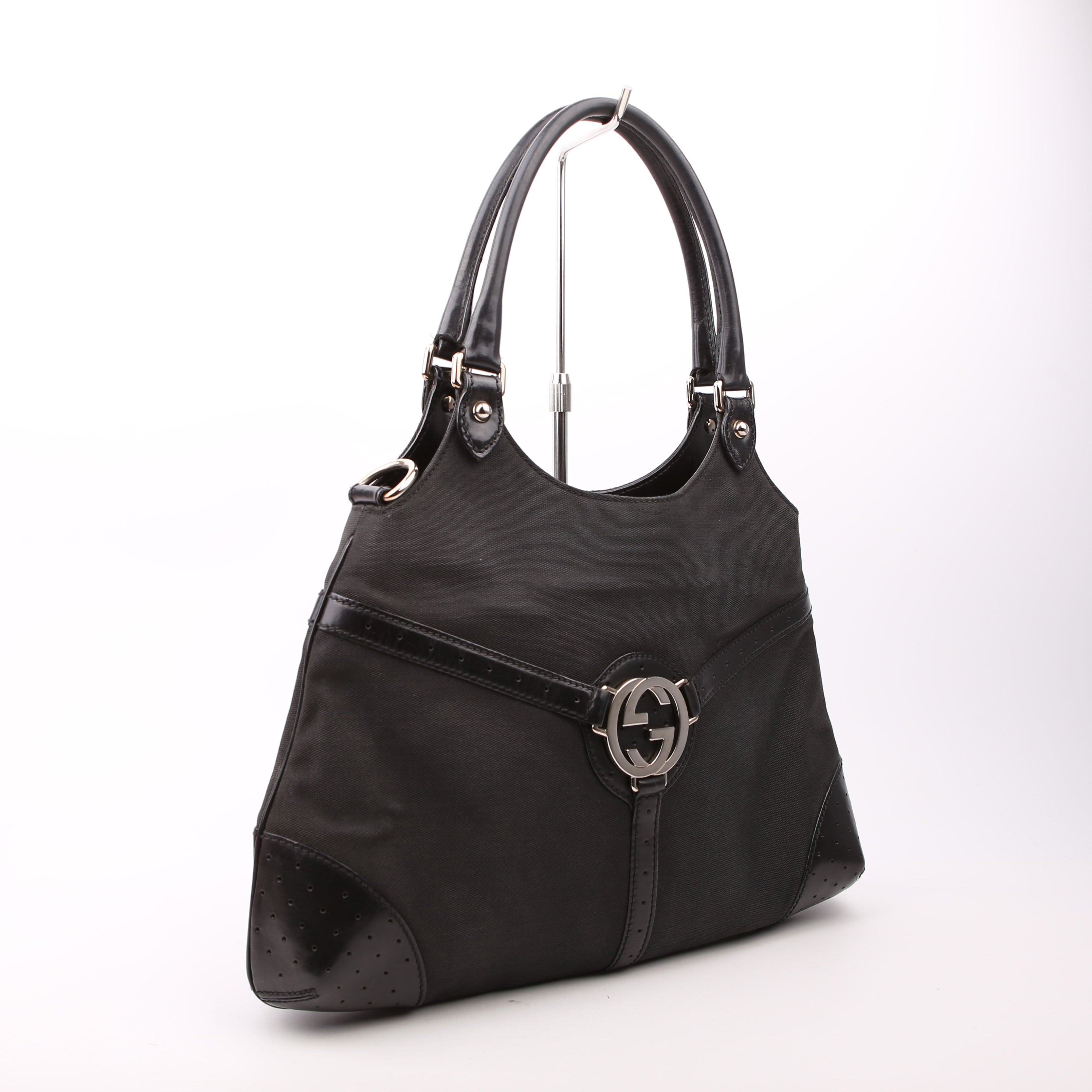 Gucci 114875 Reins Hobo Canvas/Perforated Leather Black