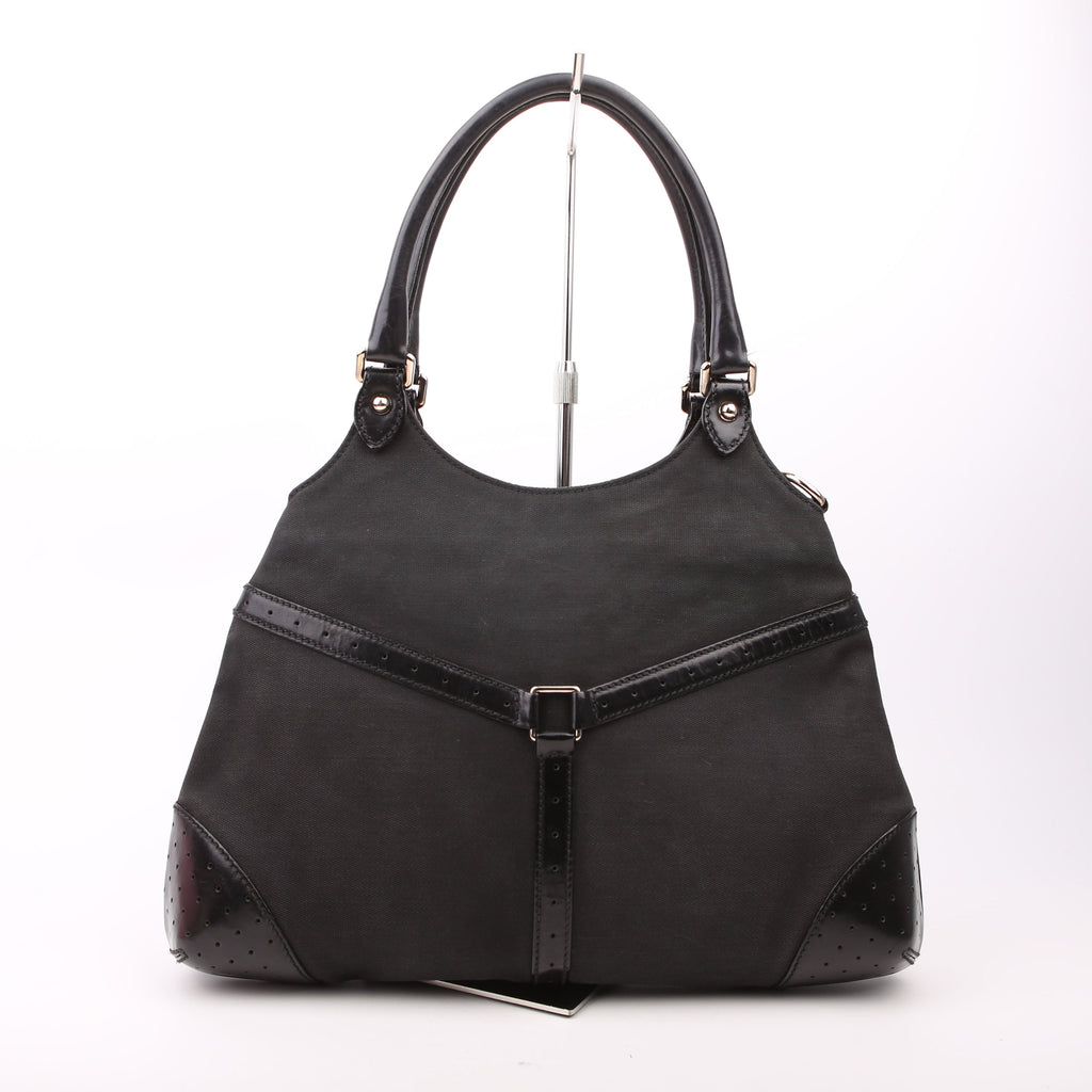 Gucci 114875 Reins Hobo Canvas/Perforated Leather Black