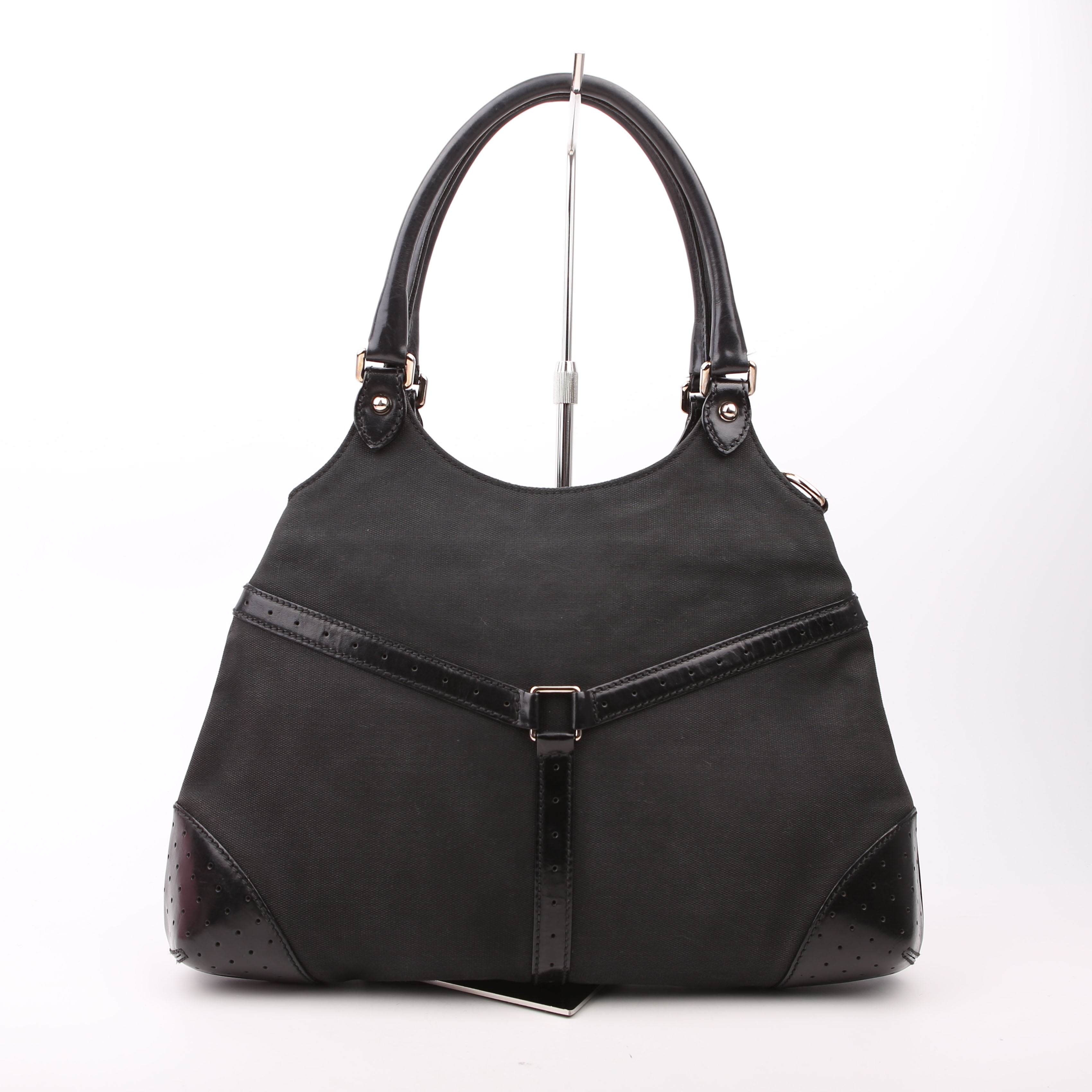 Gucci 114875 Reins Hobo Canvas/Perforated Leather Black