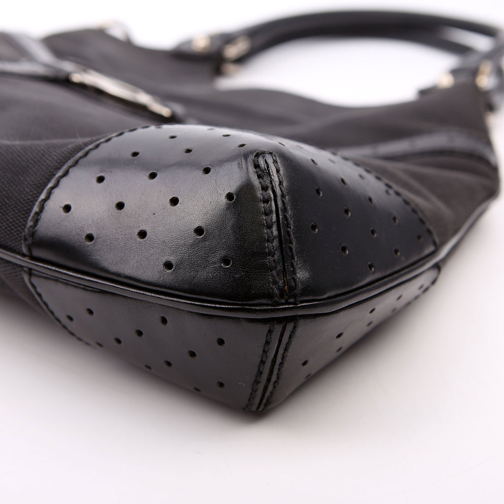 Gucci 114875 Reins Hobo Canvas/Perforated Leather Black