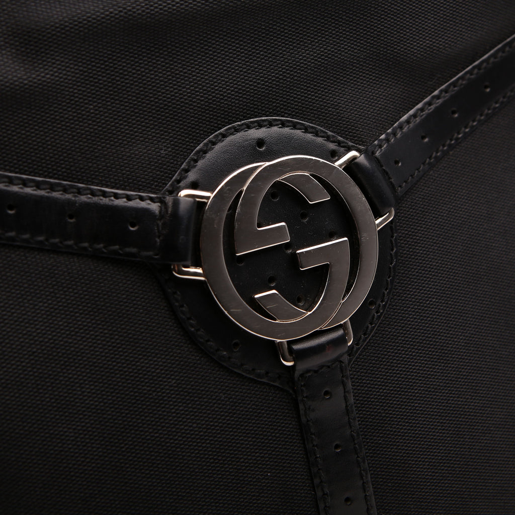 Gucci 114875 Reins Hobo Canvas/Perforated Leather Black