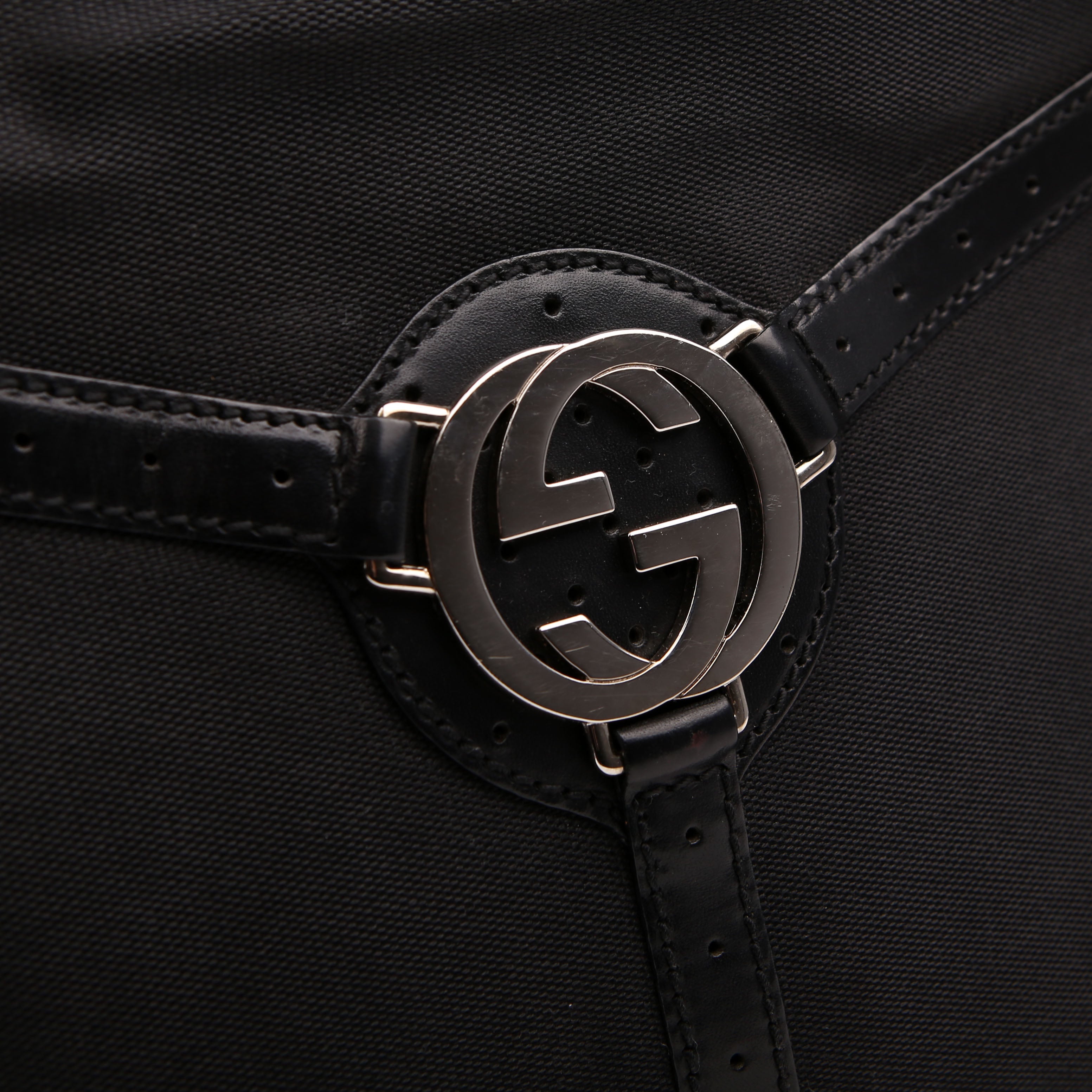 Gucci 114875 Reins Hobo Canvas/Perforated Leather Black