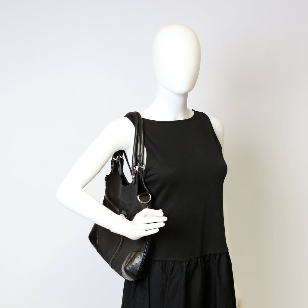 Gucci 114875 Reins Hobo Canvas/Perforated Leather Black