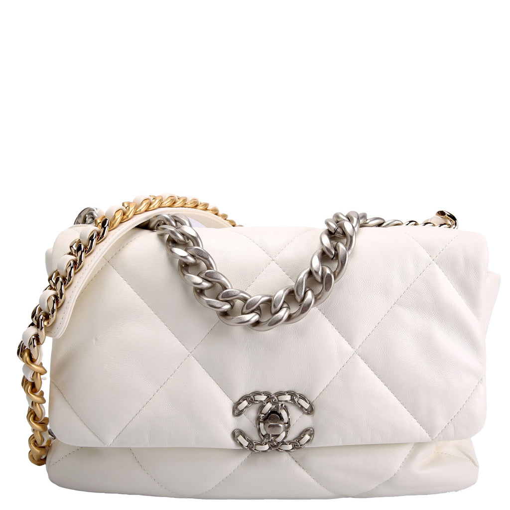 Quilted Goatskin 19 Medium Flap RFID White