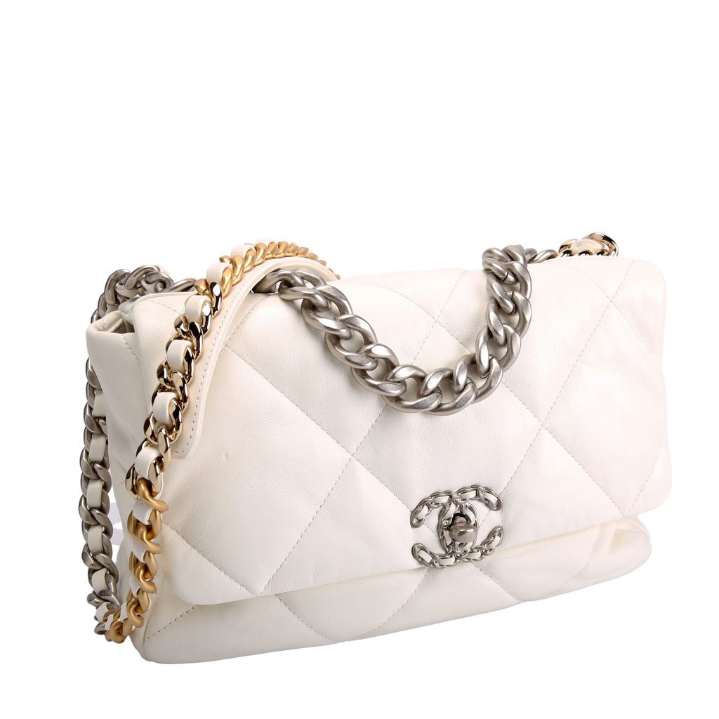 Quilted Goatskin 19 Medium Flap RFID White